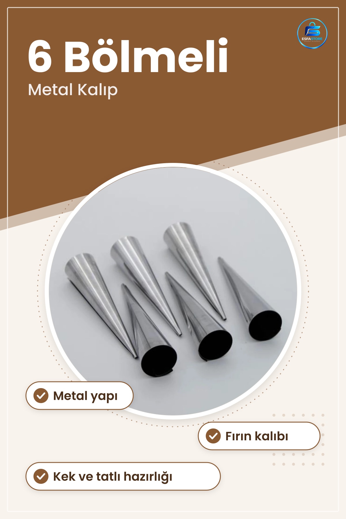 Kornet Kalıbı 6 Bölmeli Metal Fırın Kek Pişirme Ev Mutfak Sofra Hazırlık Seti Tatlı