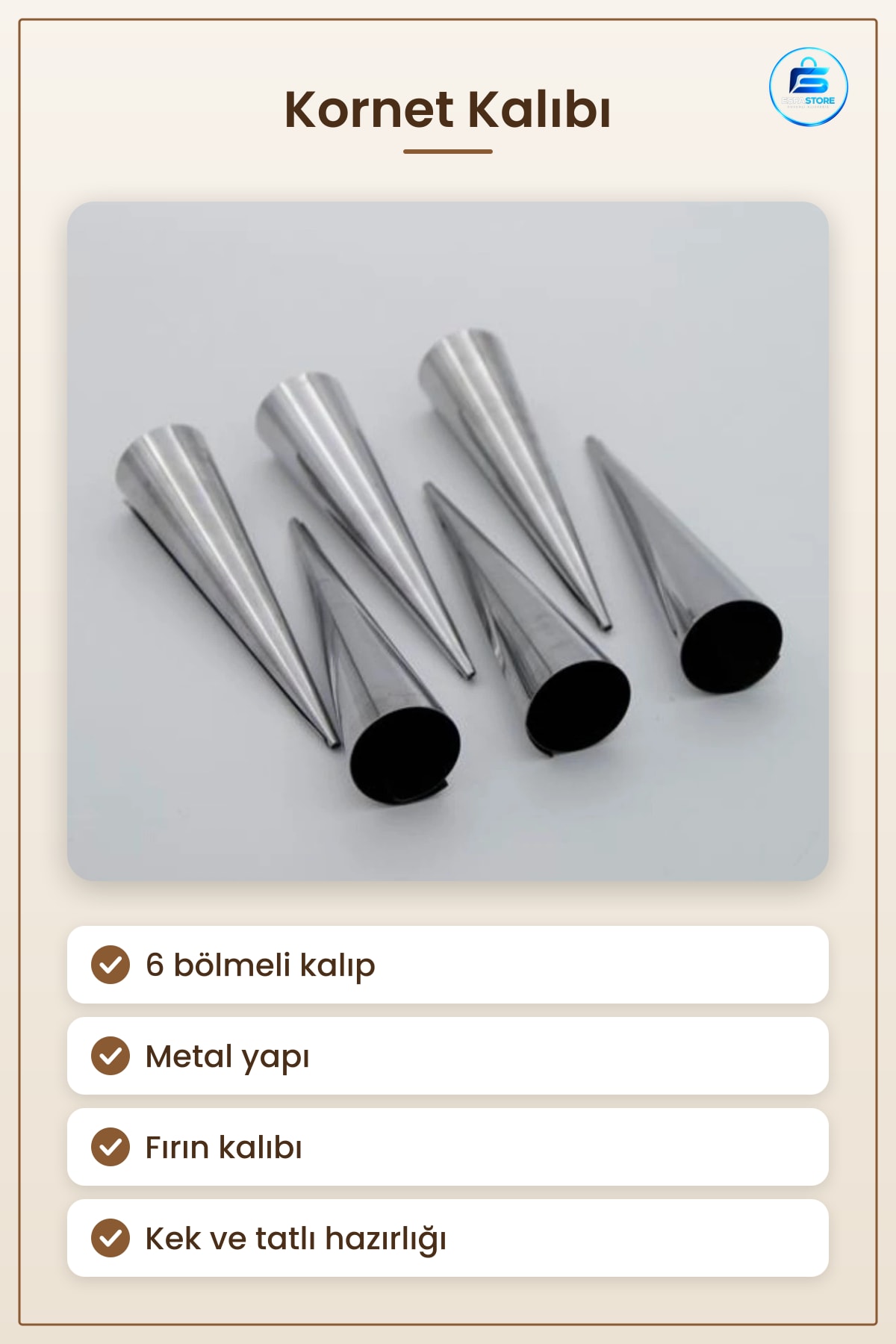 Kornet Kalıbı 6 Bölmeli Metal Fırın Kek Pişirme Ev Mutfak Sofra Hazırlık Seti Tatlı