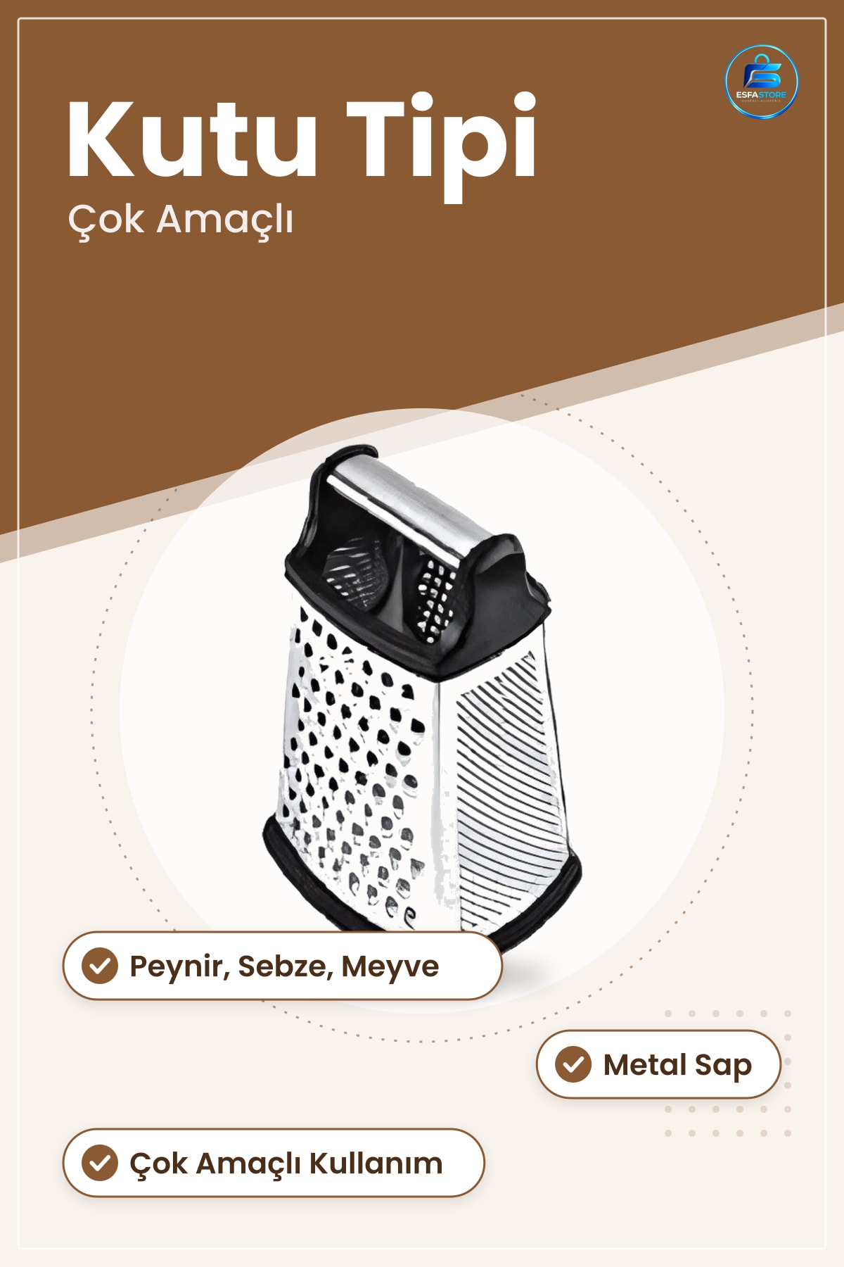 Metal Saplı Rende Mutfak Peynir Sebze Meyve Kutu Tipi Çok Amaçlı Yemek Hazırlık Aracı