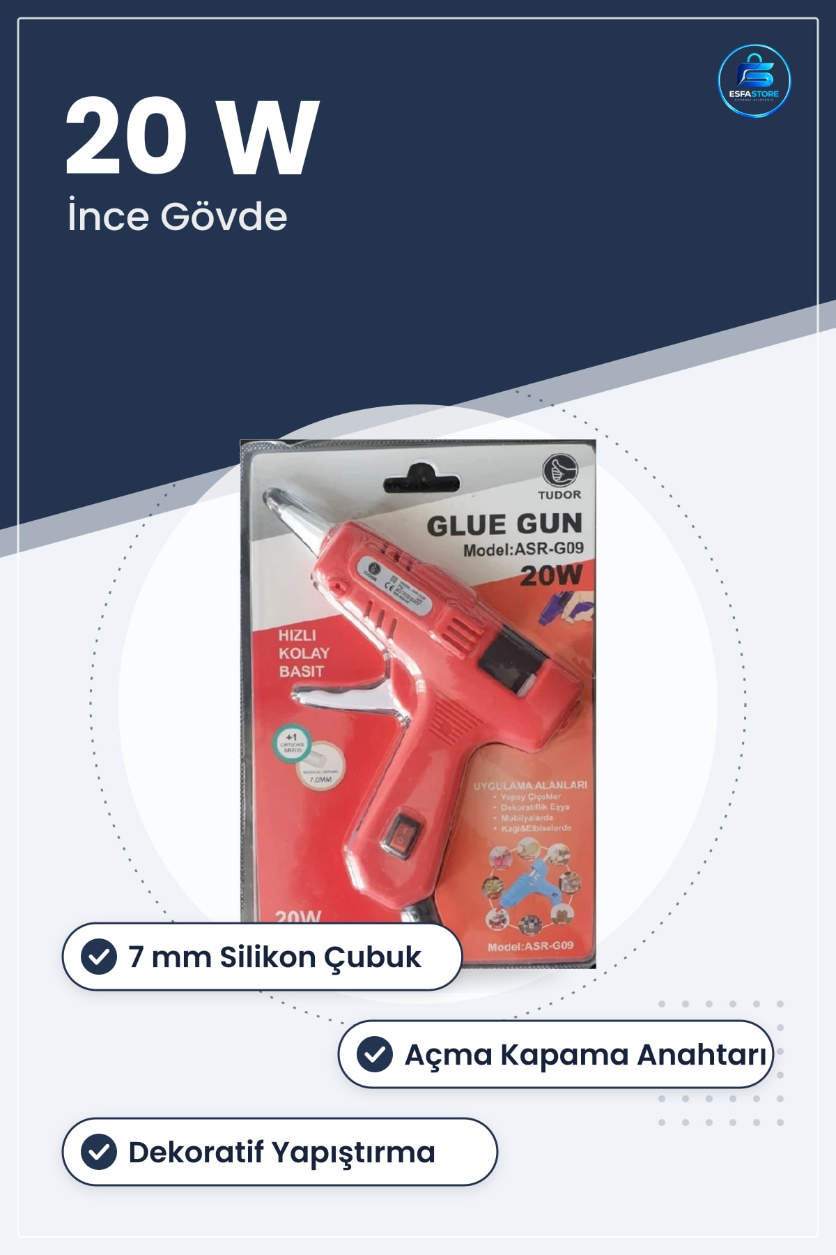 Sıcak Silikon Tabancası 20 W İnce Gövdeli 7 mm Çubuklu Dekoratif Hızlı Yapıştırma El Aleti