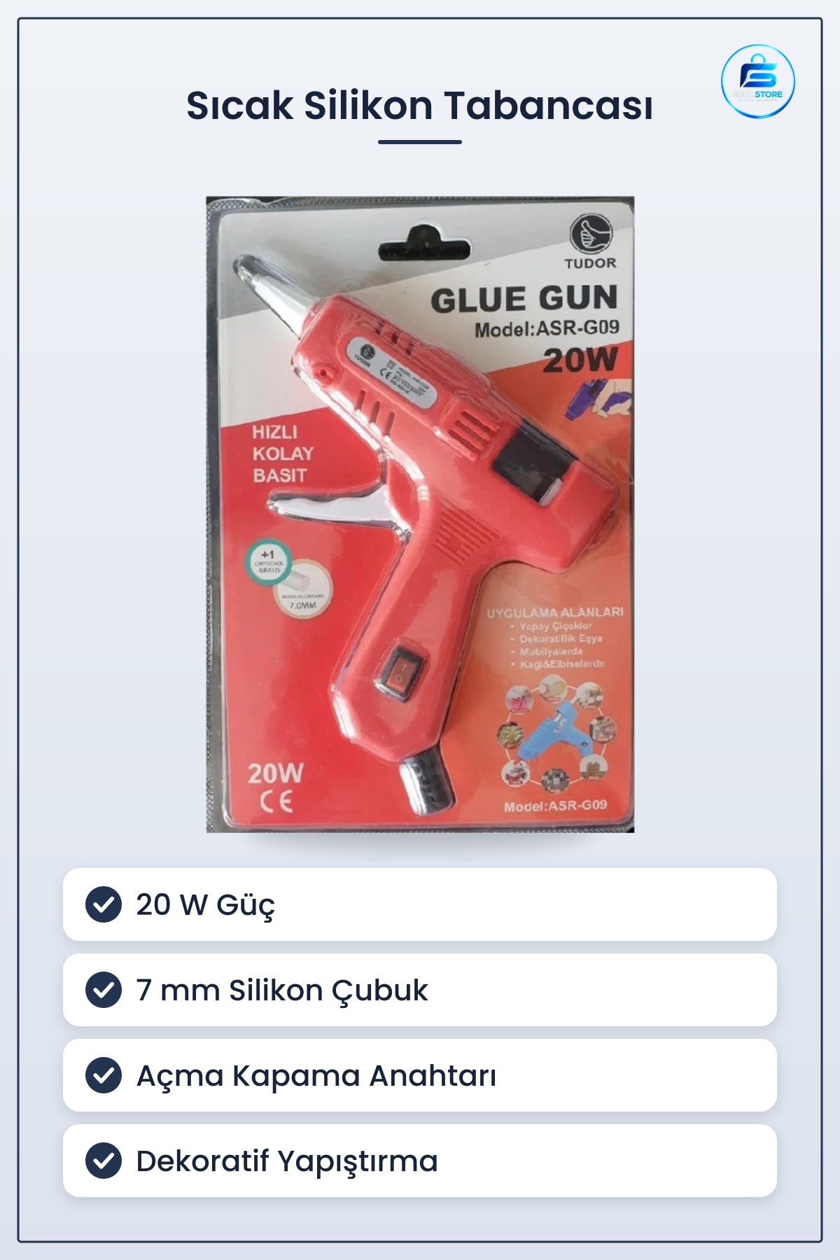 Sıcak Silikon Tabancası 20 W İnce Gövdeli 7 mm Çubuklu Dekoratif Hızlı Yapıştırma El Aleti