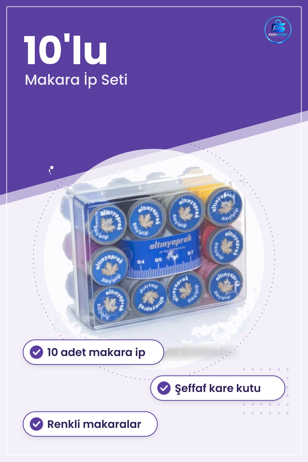 Makara İp Kare 10'lu Renkli Dikiş İpliği Seti El İşi Malzemesi Nakış Kırtasiye Atölye Ev Tekstil