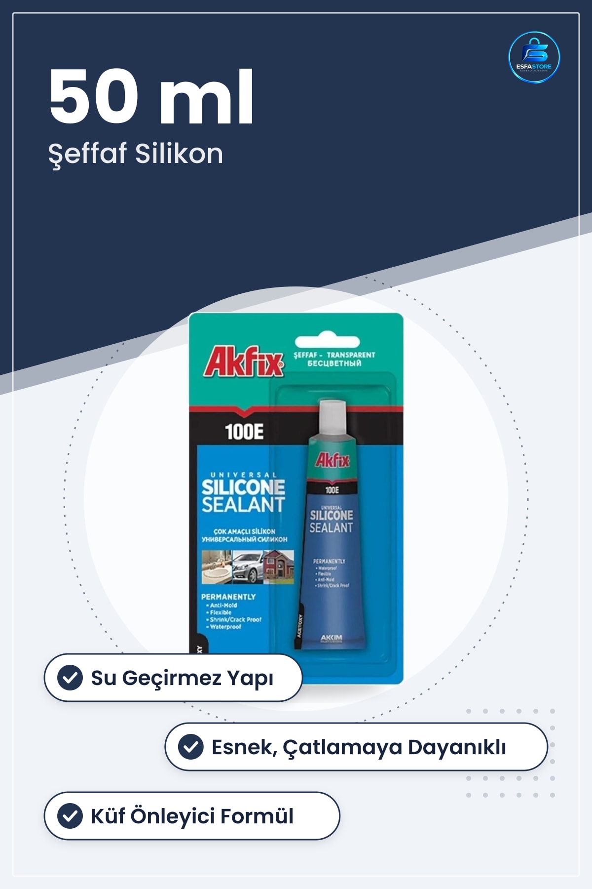 Tüp Silikon 50 ml Şeffaf Çok Amaçlı Su Geçirmez Esnek Dolgu Hırdavat Banyo Mutfak