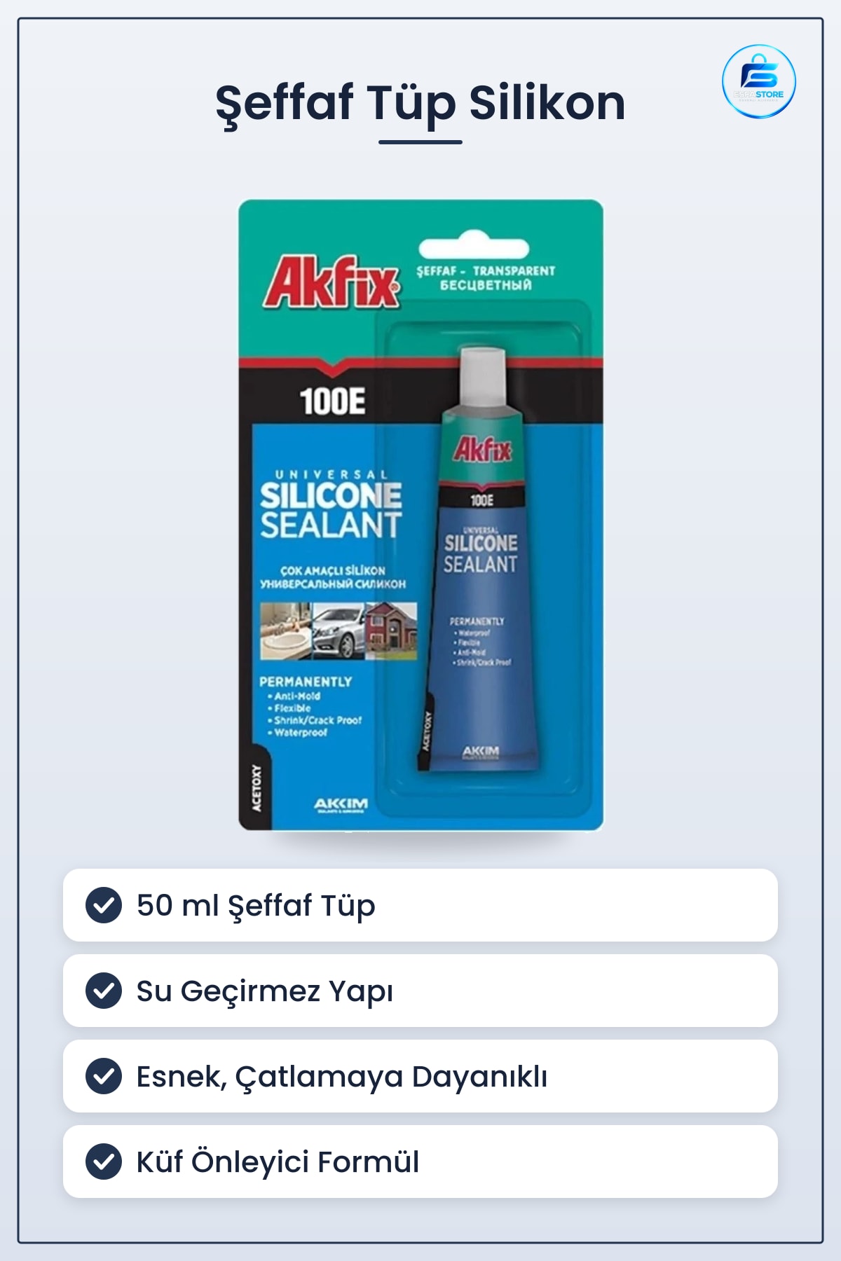 Tüp Silikon 50 ml Şeffaf Çok Amaçlı Su Geçirmez Esnek Dolgu Hırdavat Banyo Mutfak