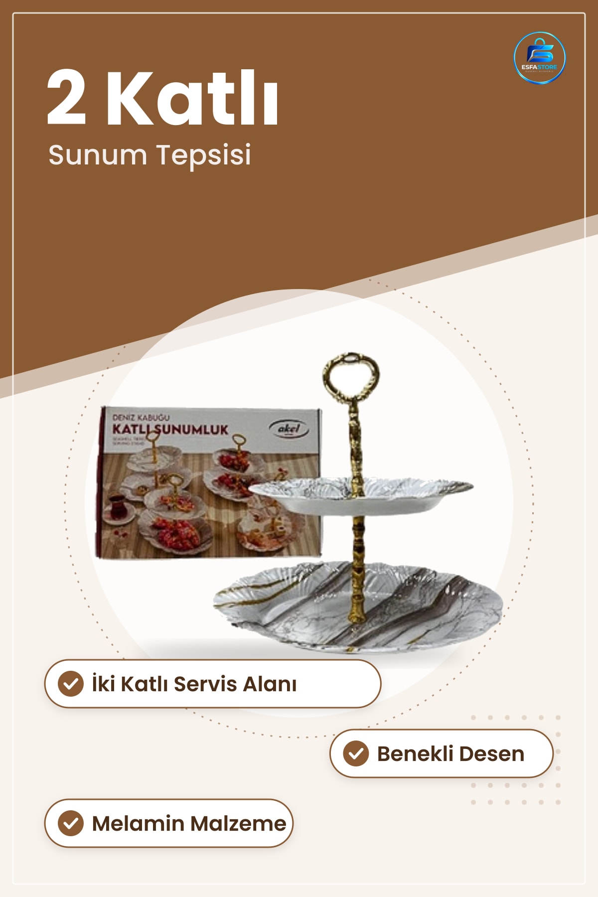 Melamin Sunumluk Tepsi Benekli Desenli Katlı Sunum Tepsisi Mutfak Servis Kek Meyve Atıştırmalık