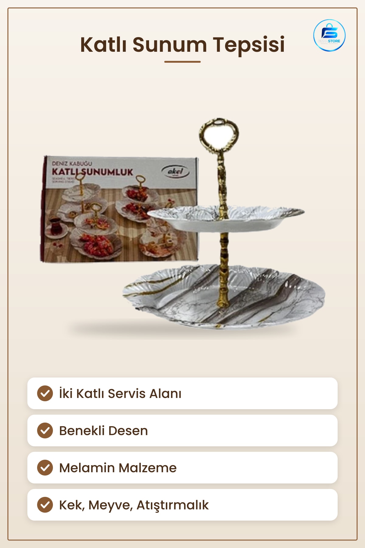Melamin Sunumluk Tepsi Benekli Desenli Katlı Sunum Tepsisi Mutfak Servis Kek Meyve Atıştırmalık