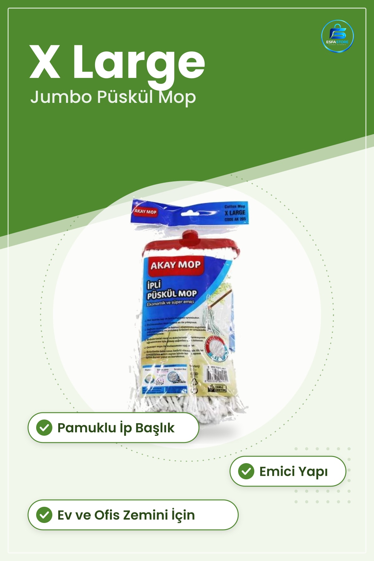 İpli Püskül Mop X Large Jumbo Pamuklu Paspas Ev Ofis Temizlik Emici Ekonomik Yerli Üretim