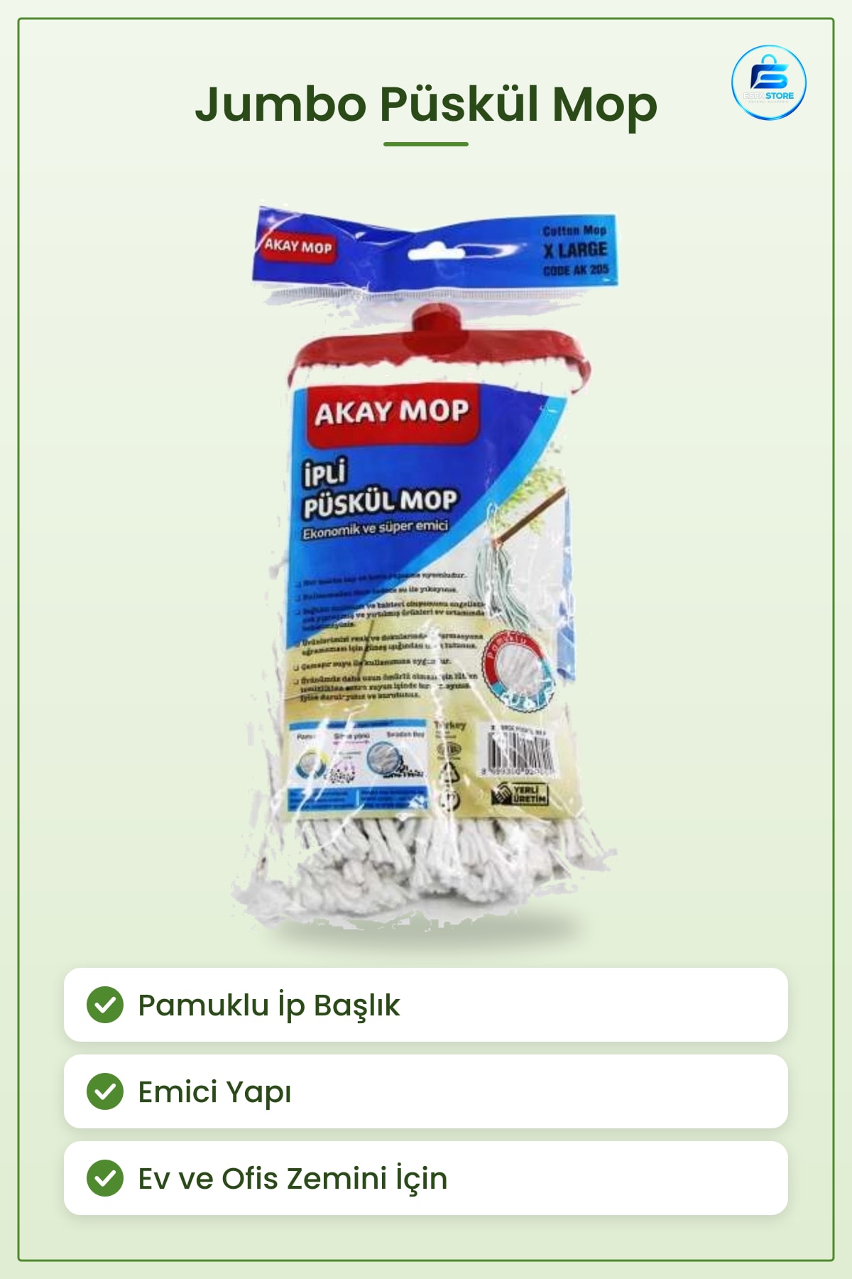 İpli Püskül Mop X Large Jumbo Pamuklu Paspas Ev Ofis Temizlik Emici Ekonomik Yerli Üretim