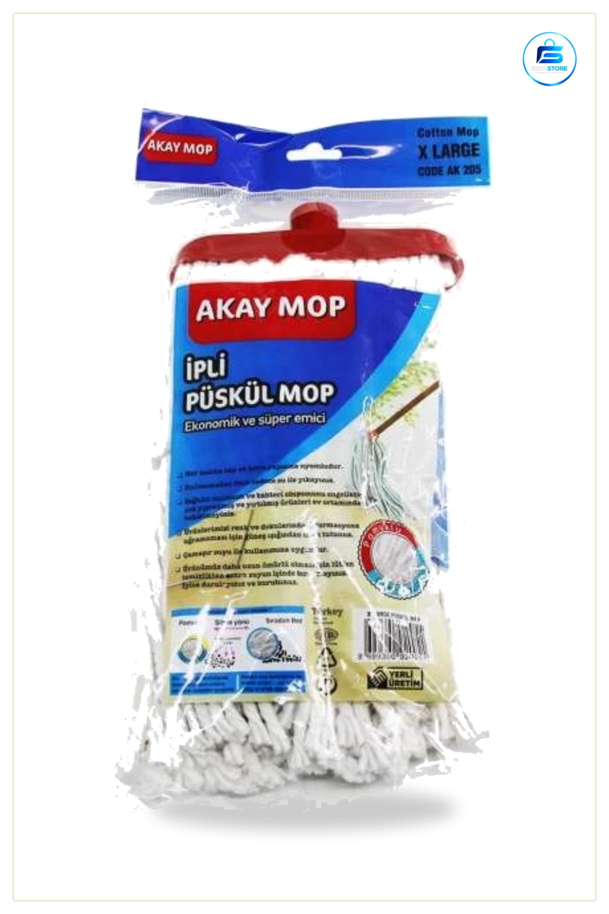 İpli Püskül Mop X Large Jumbo Pamuklu Paspas Ev Ofis Temizlik Emici Ekonomik Yerli Üretim
