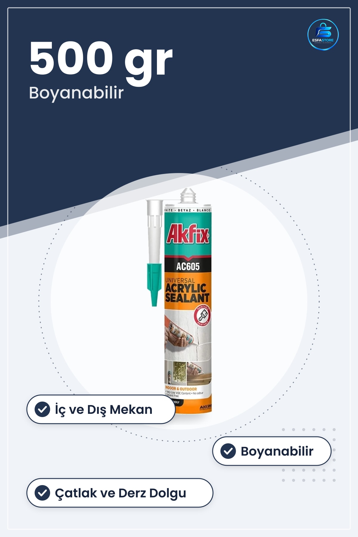 Akrilik Genel Amaçlı Beyaz Mastik 500 gr Boyanabilir İç ve Dış Mekan Çatlak Dolgu Derz