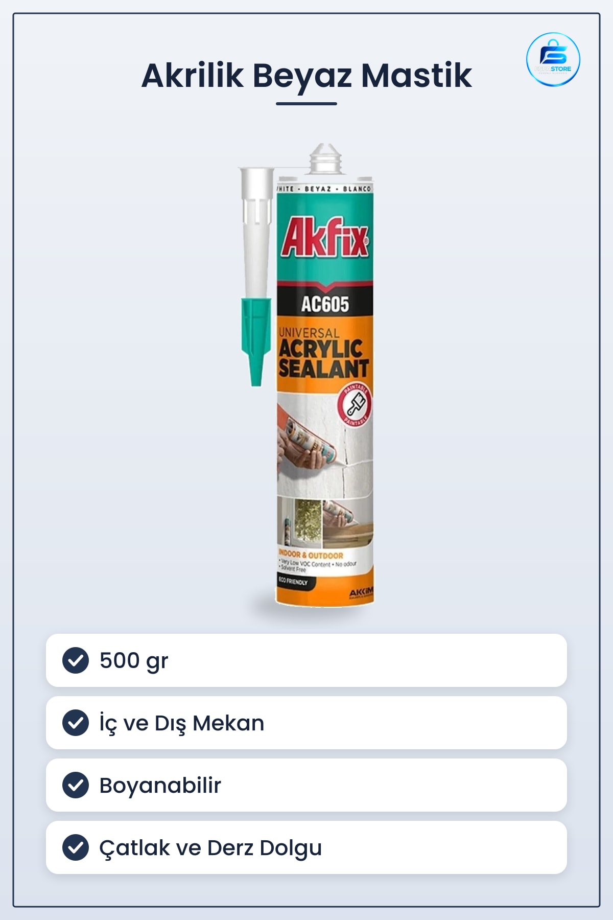 Akrilik Genel Amaçlı Beyaz Mastik 500 gr Boyanabilir İç ve Dış Mekan Çatlak Dolgu Derz