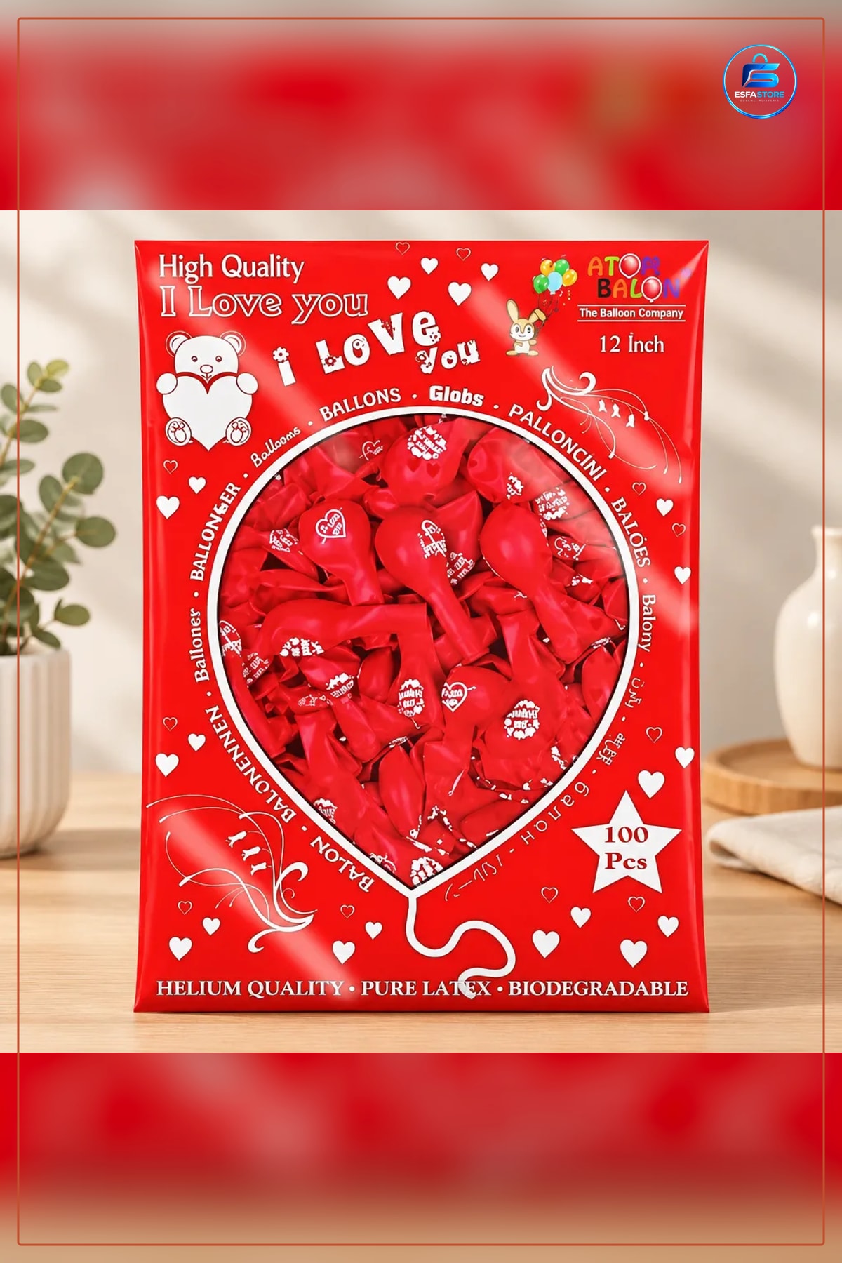 Balon I Love You Seni Seviyorum 100'lü Kırmızı Romantik Kutlama Sürpriz Parti Malzemesi