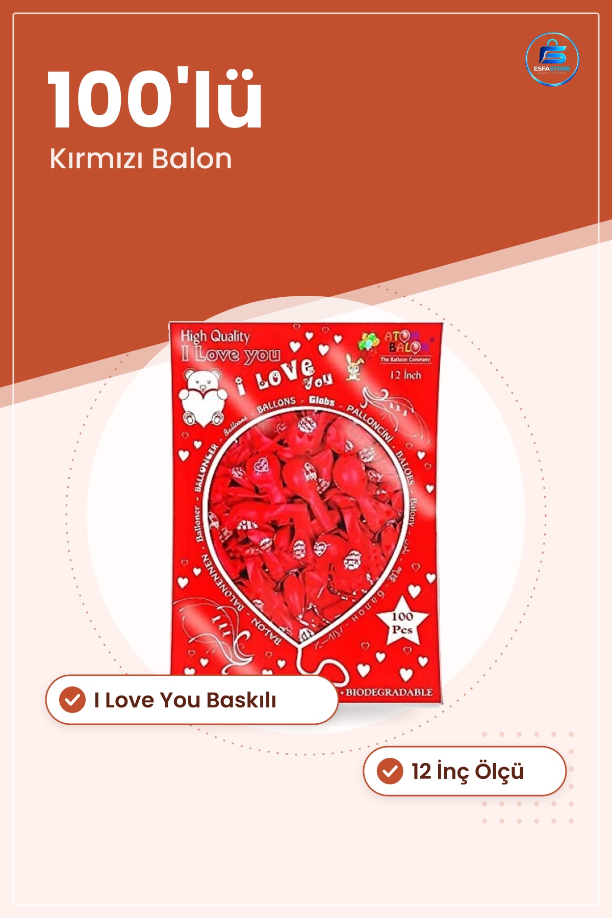 Balon I Love You Seni Seviyorum 100'lü Kırmızı Romantik Kutlama Sürpriz Parti Malzemesi