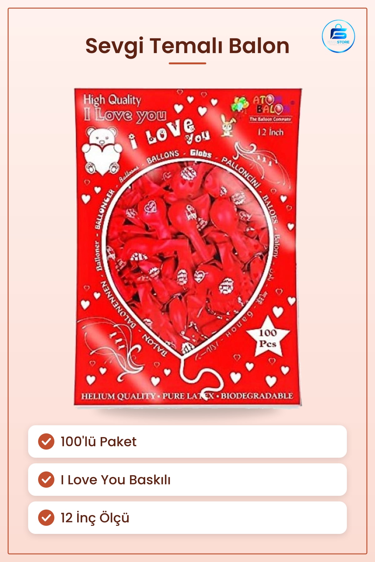 Balon I Love You Seni Seviyorum 100'lü Kırmızı Romantik Kutlama Sürpriz Parti Malzemesi