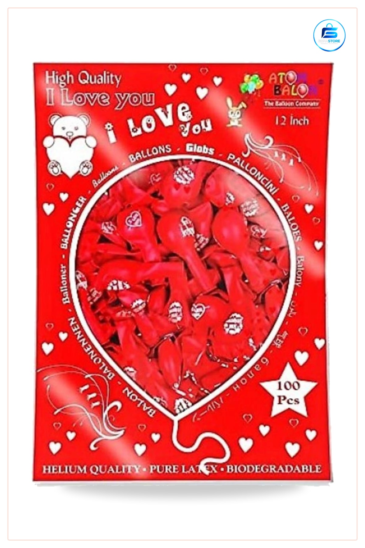 Balon I Love You Seni Seviyorum 100'lü Kırmızı Romantik Kutlama Sürpriz Parti Malzemesi