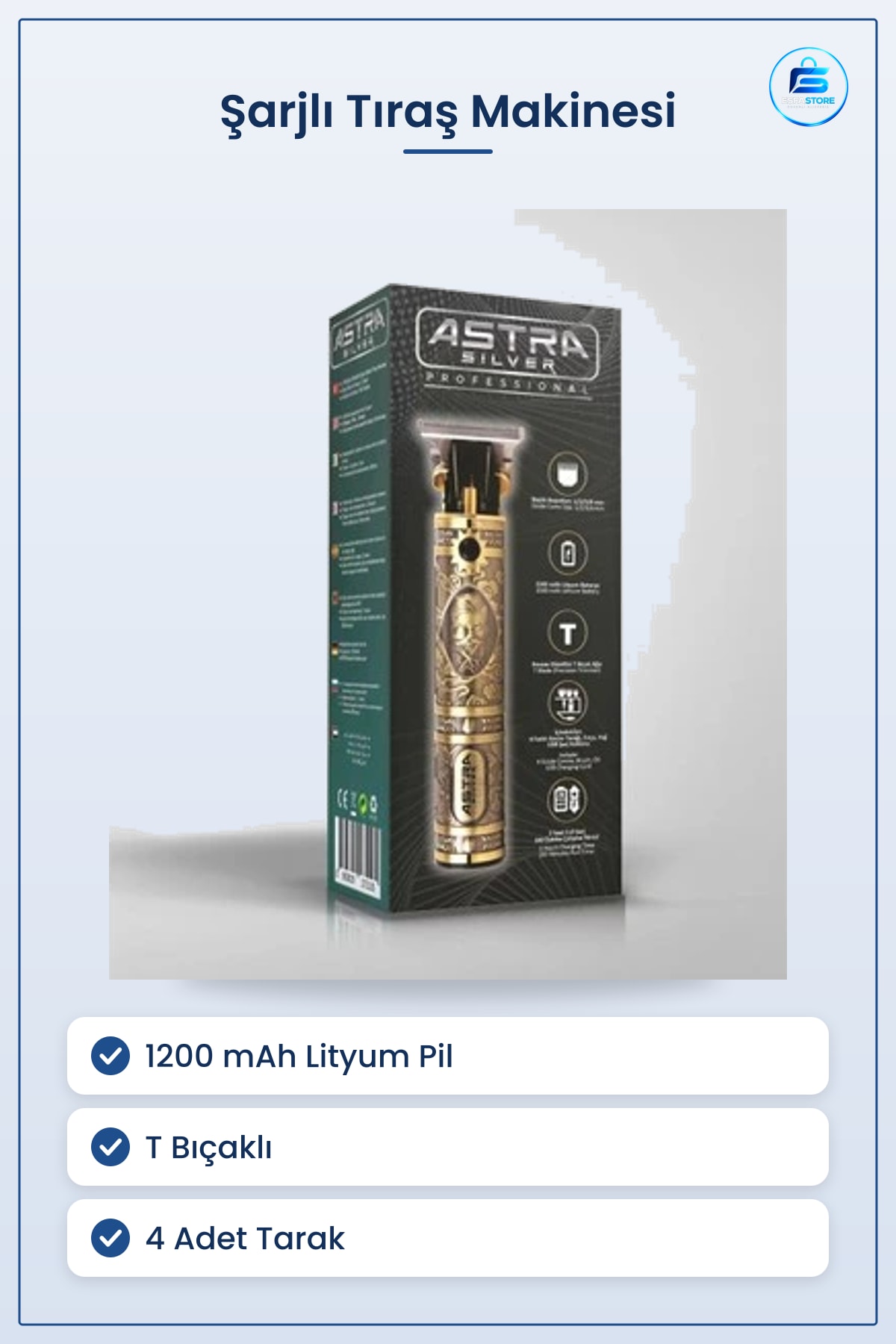 Tıraş Makinesi Saç Sakal Trimmer T Bıçaklı 1200 mAh Şarjlı Erkek Kişisel Bakım Seti Altın Renk