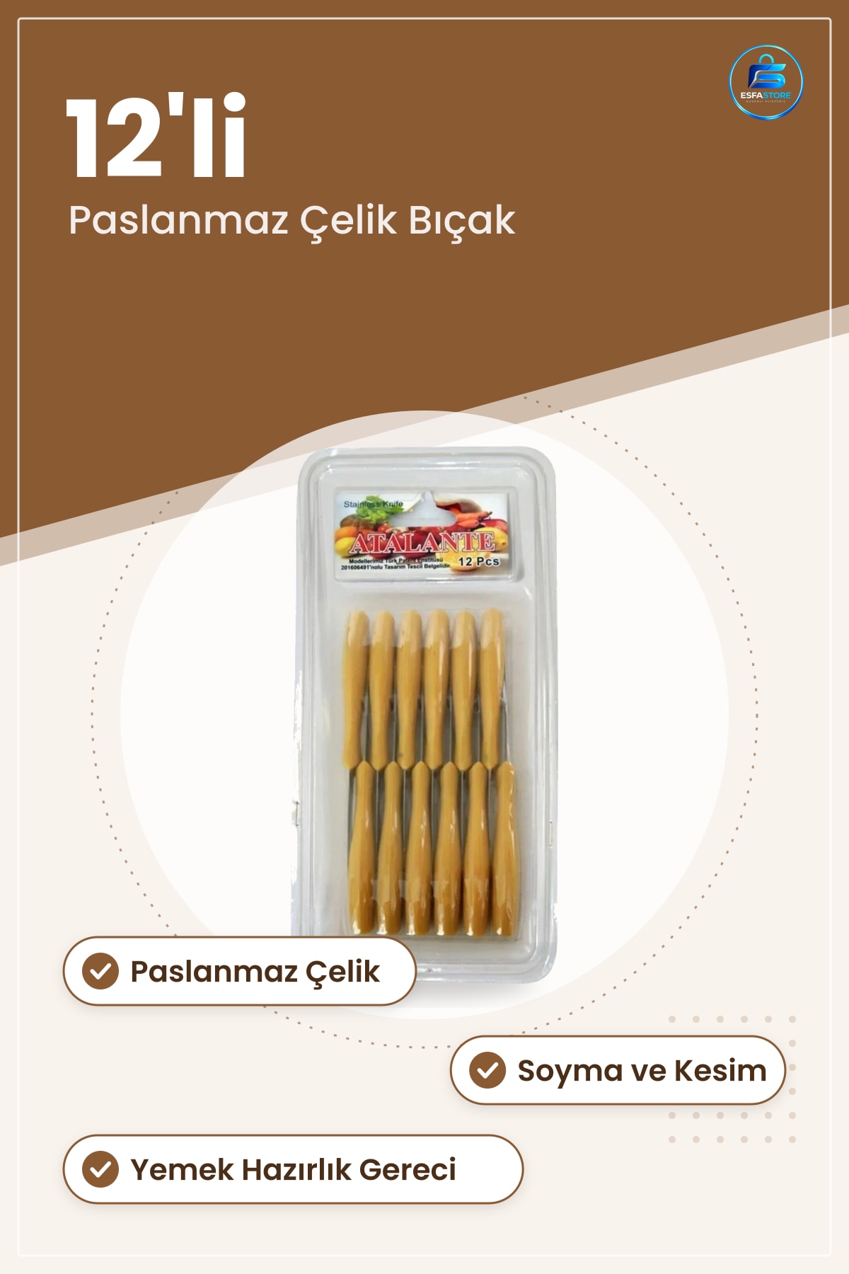 Meyve Bıçağı 12'li Paslanmaz Çelik Bıçak Seti Mutfak Sebze Soyma Kesim Yemek Hazırlık Gereçleri