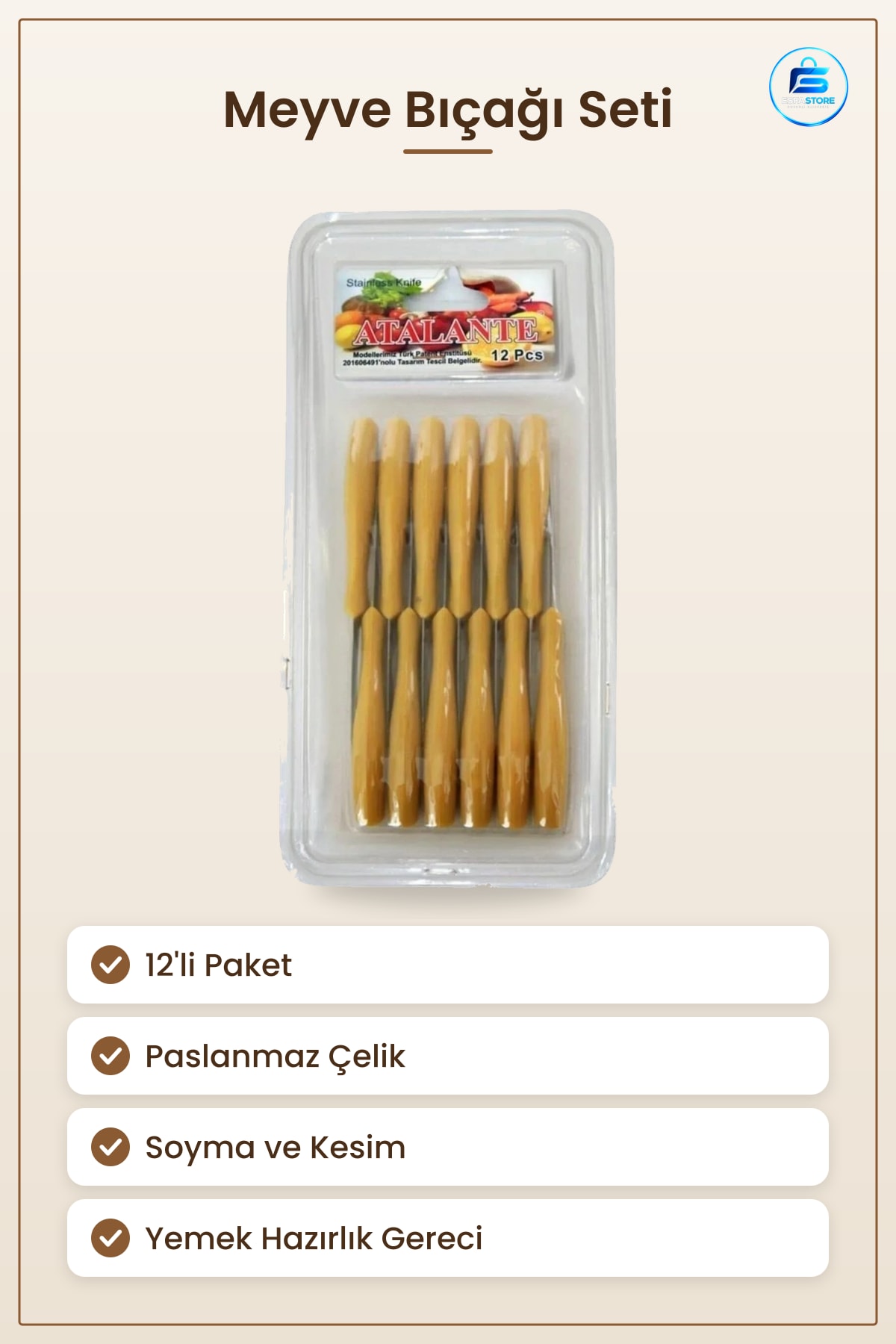 Meyve Bıçağı 12'li Paslanmaz Çelik Bıçak Seti Mutfak Sebze Soyma Kesim Yemek Hazırlık Gereçleri