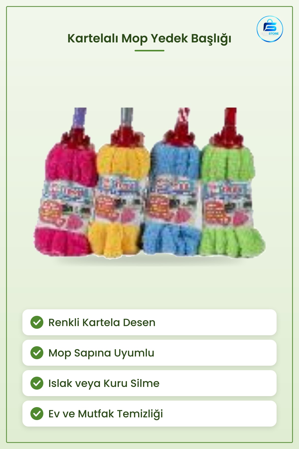 Renkli Kartelalı Mop Yedek Başlığı Paspas Ucu Ev Mutfak Banyo ve Zemin Temizliği İçin