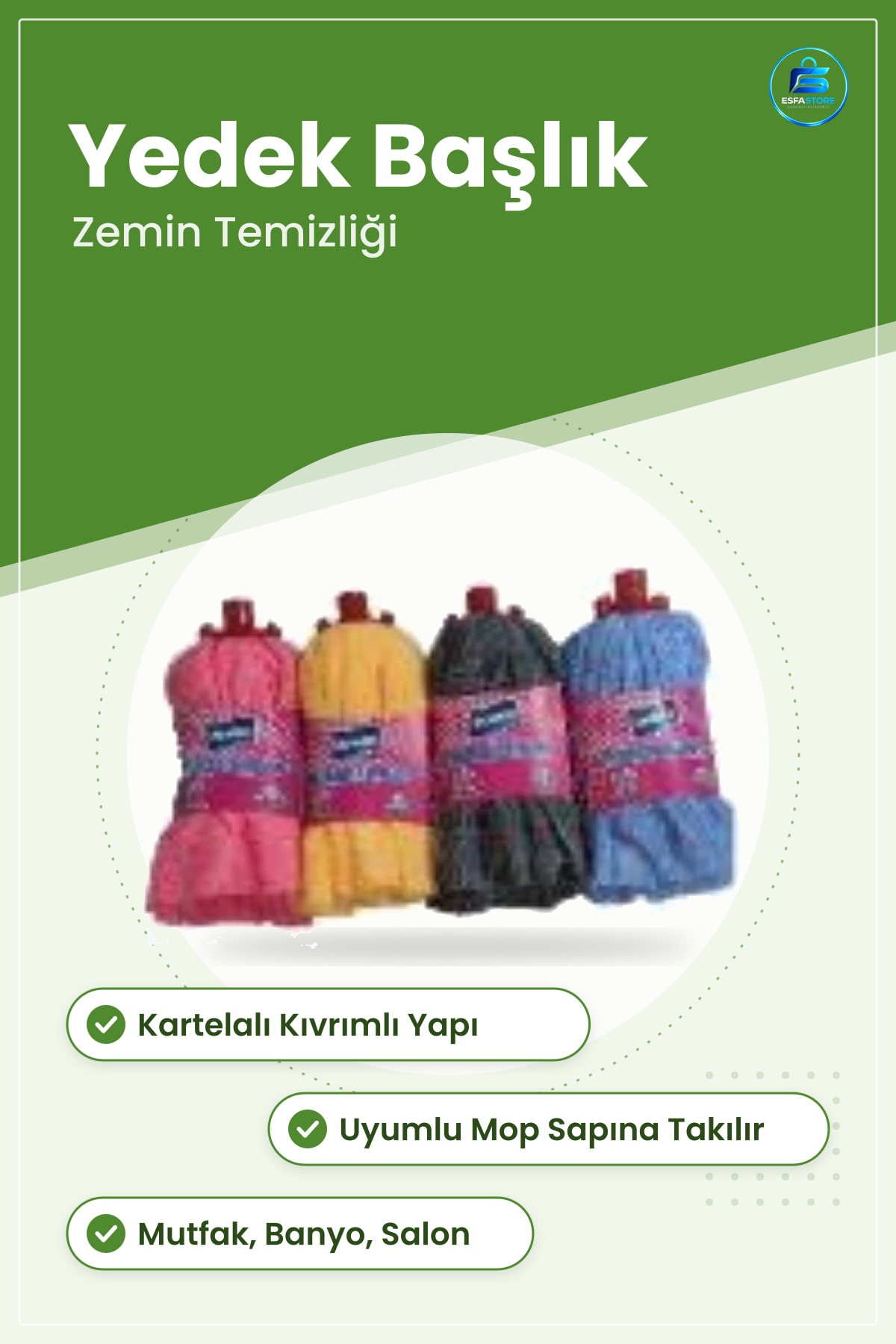 Fibermop Yedek Başlığı Paspas Ucu Zemin Temizliği İçin Ev Mutfak Banyo ve Salon Kullanımı