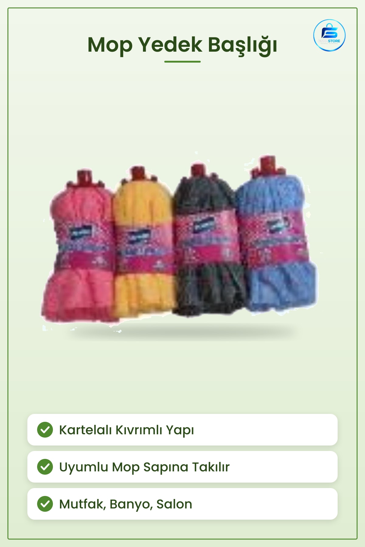 Fibermop Yedek Başlığı Paspas Ucu Zemin Temizliği İçin Ev Mutfak Banyo ve Salon Kullanımı