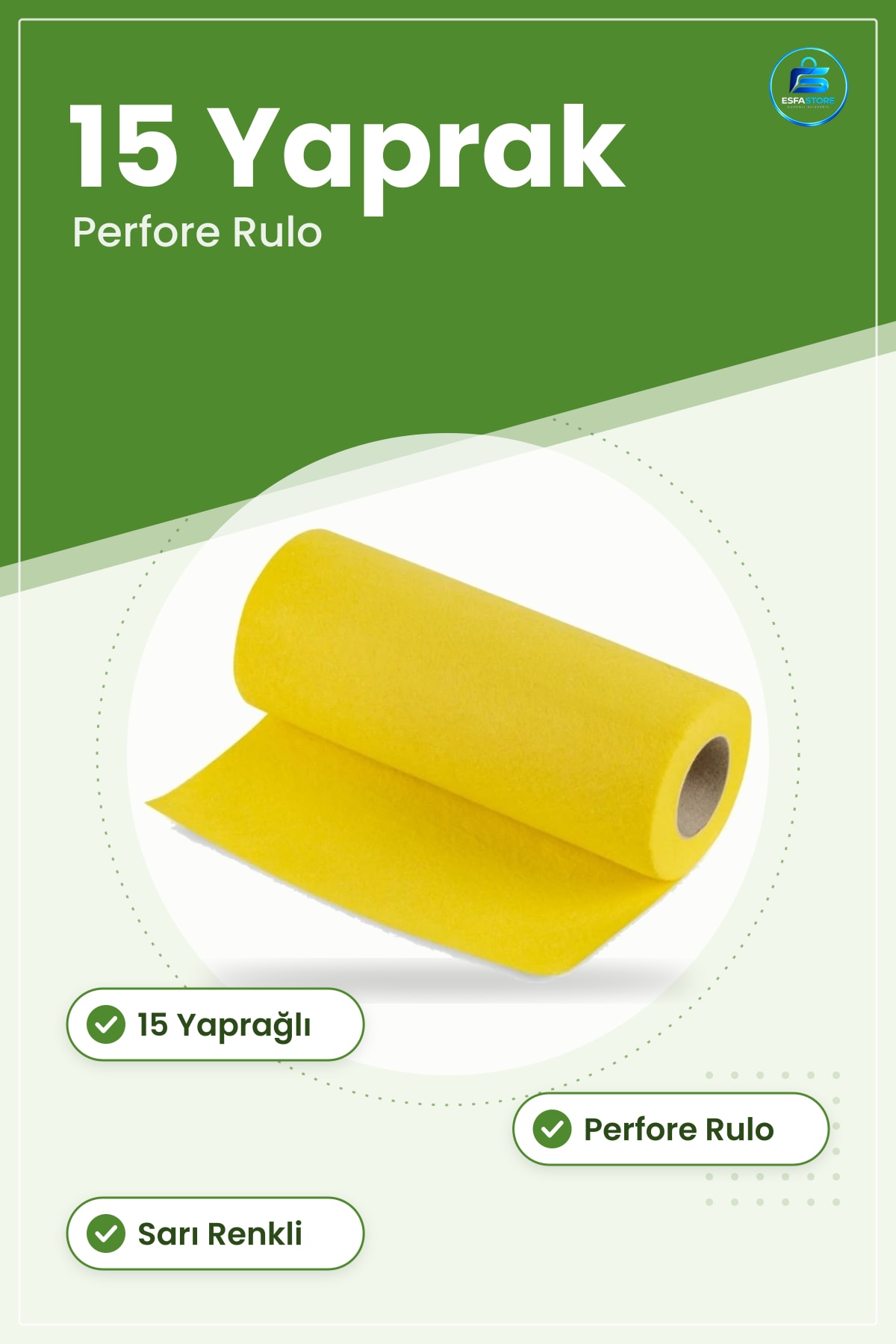 Rulo Perfore Temizlik Bezi Yaprak Sarı Mutfak ve Banyo İçin Çok Amaçlı Yüzey Temizliği