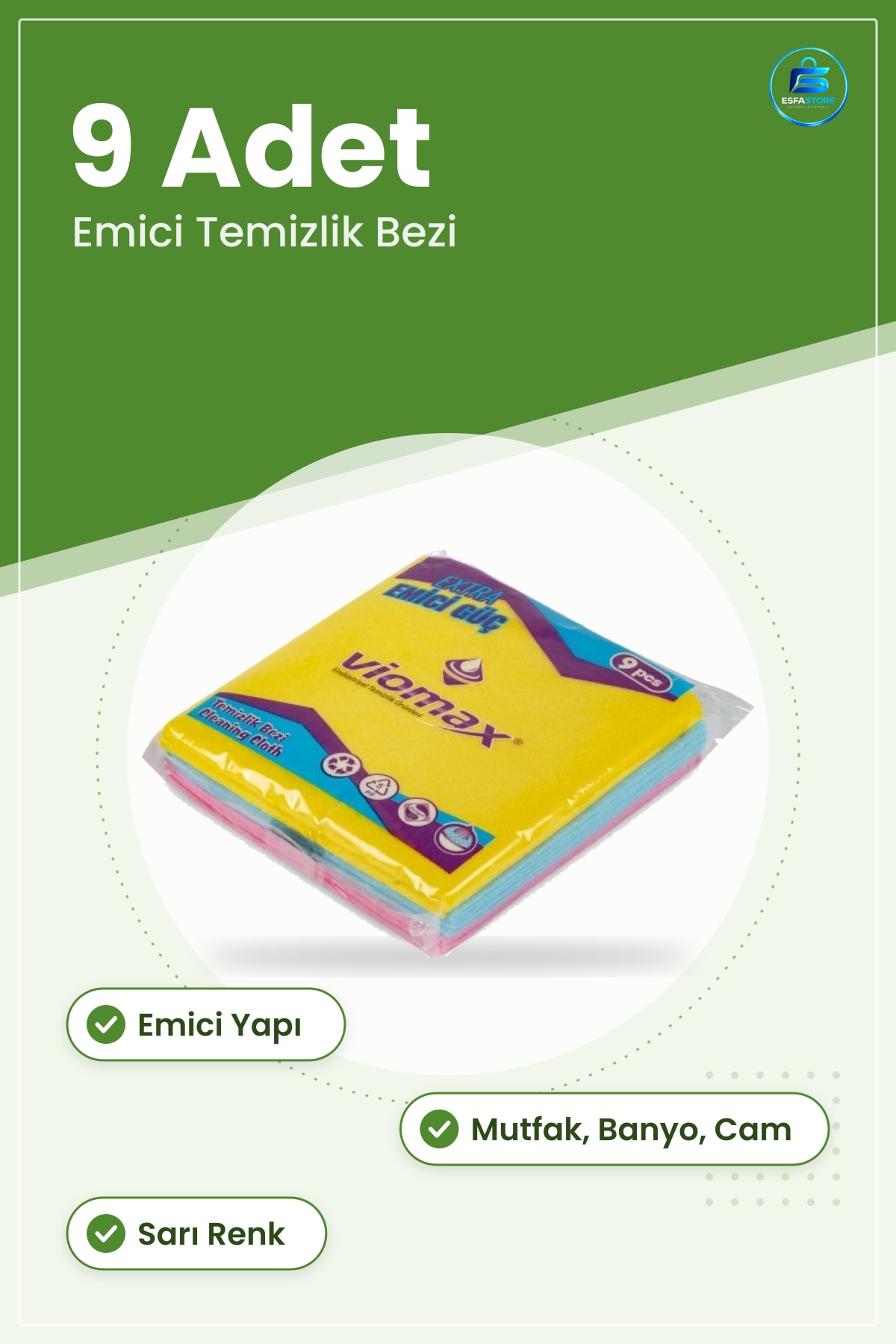 Temizlik Bezi 9'lu Sarı Emici Mutfak Banyo Cam Yüzey Ev Günlük Kullanım Pratik Kurulama