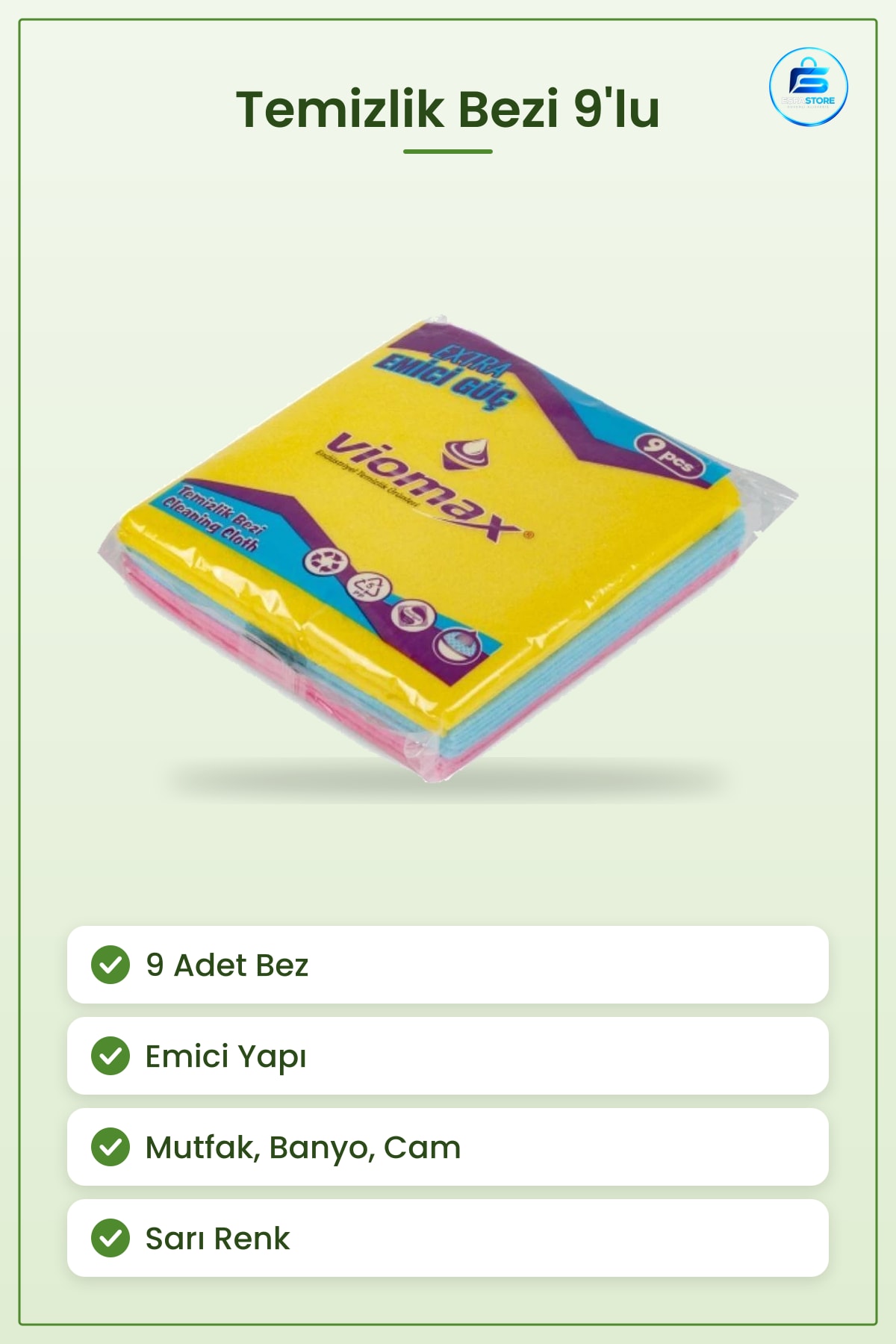 Temizlik Bezi 9'lu Sarı Emici Mutfak Banyo Cam Yüzey Ev Günlük Kullanım Pratik Kurulama