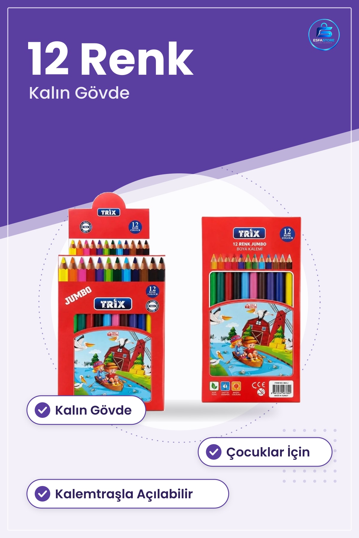 Jumbo Kuru Boya Kalemi Renk Çizim Renklendirme Çocuk Okul Sanatsal Kırtasiye Malzemesi