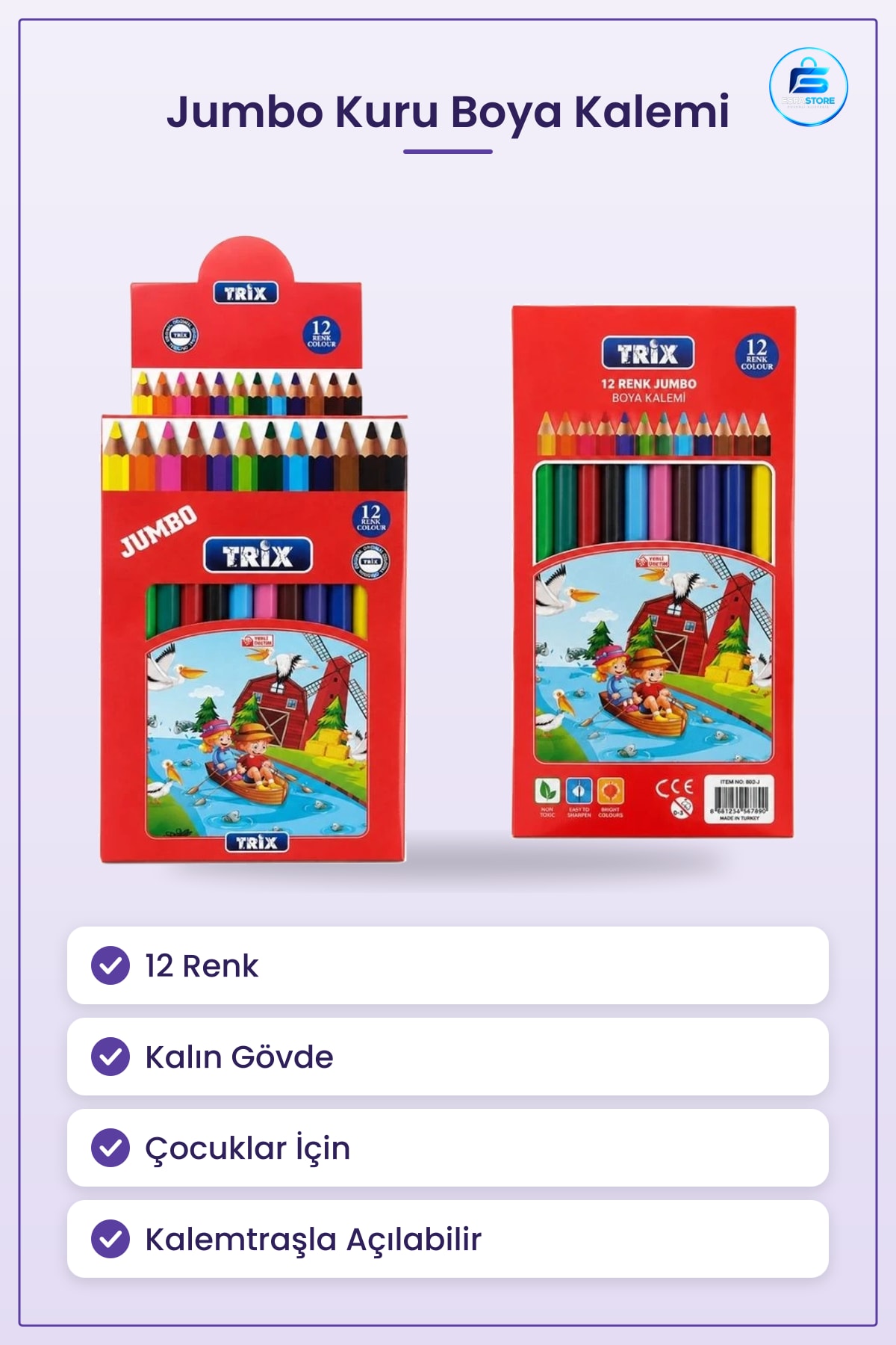 Jumbo Kuru Boya Kalemi Renk Çizim Renklendirme Çocuk Okul Sanatsal Kırtasiye Malzemesi