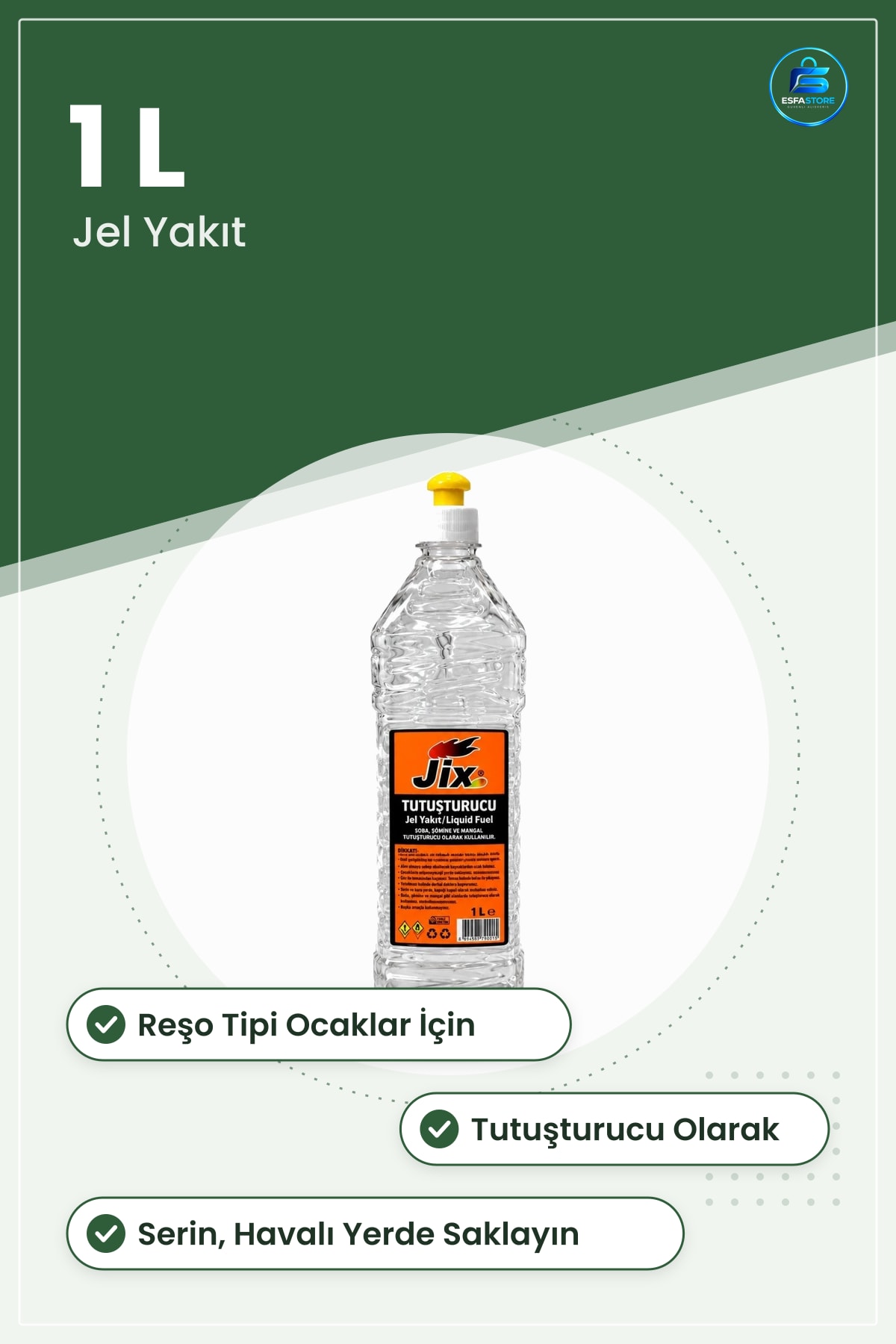 Reşo Jel Yakıtı 1 L Mangal Barbekü Isıtma Tutuşturucu Sobalı Şömine Kullanımı Kolay