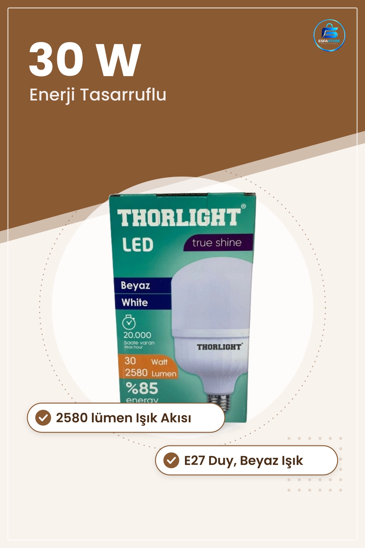 LED Torç Ampul 30 W Beyaz E27 Duylu Lümen Enerji Tasarruflu Aydınlatma Ev Ofis Kullanışlı