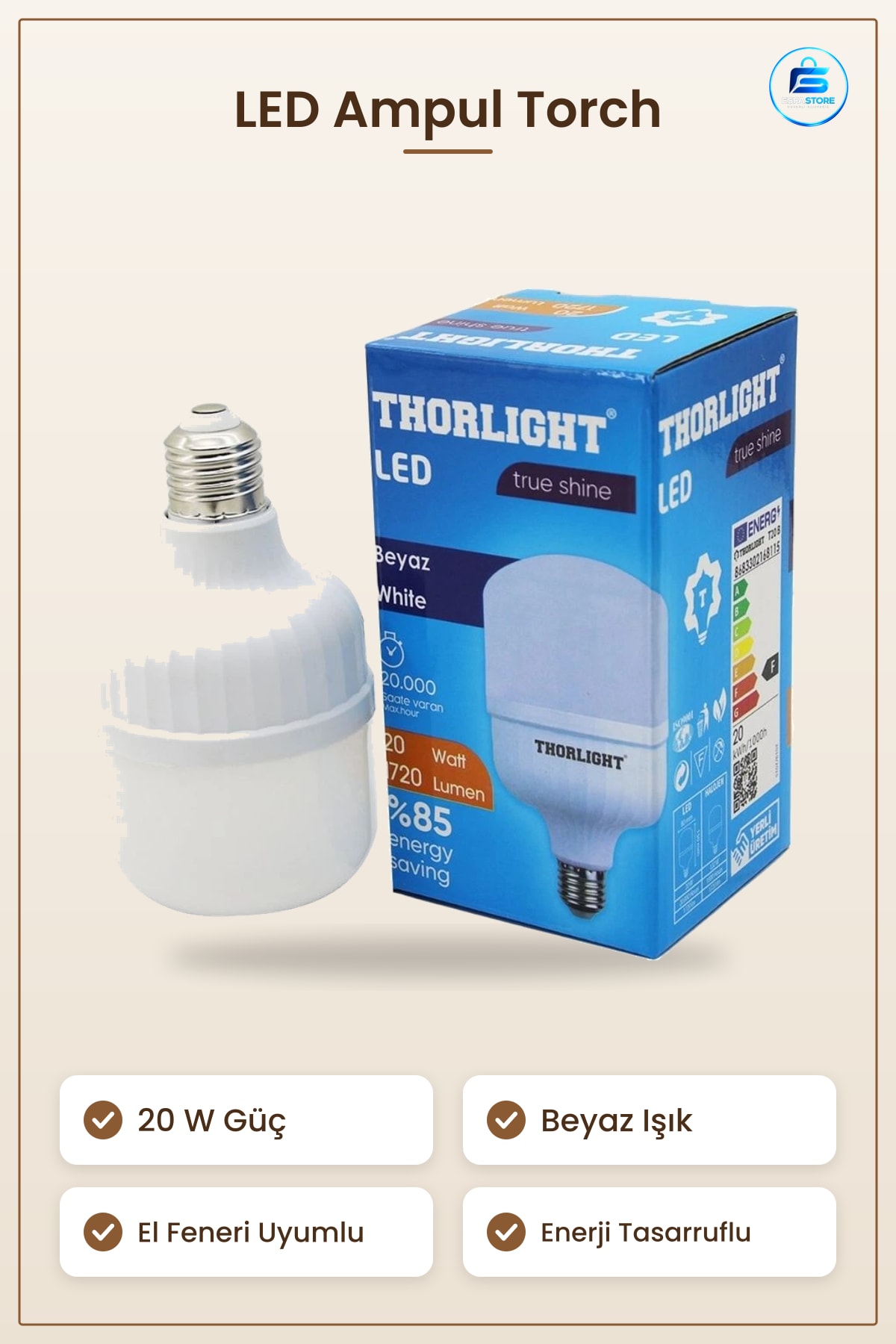 LED Ampul 20 W Torch Beyaz Işık El Feneri Uyumlu Lümen Enerji Tasarruflu Ev Aydınlatma