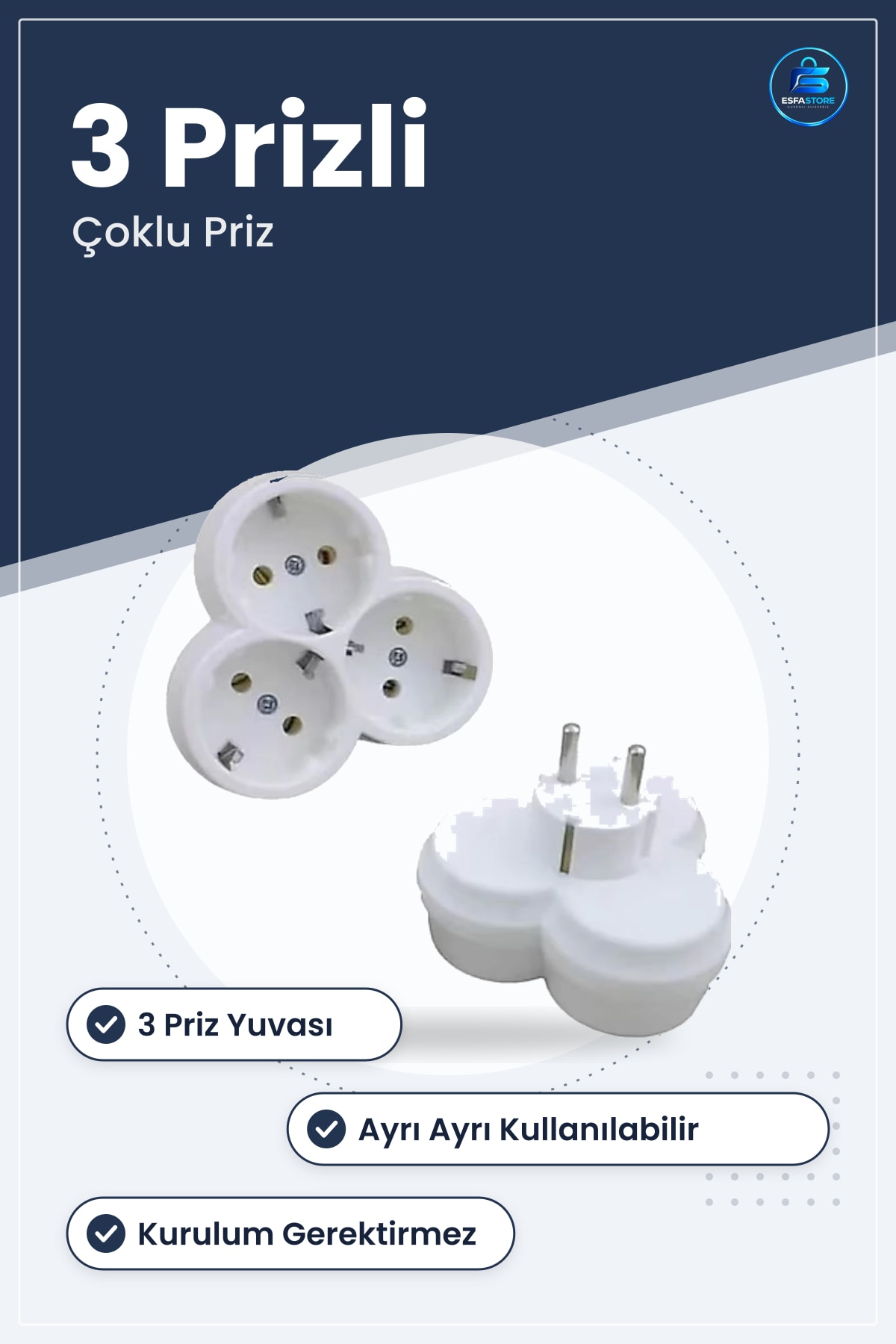 Grup Priz 3 Prizli Çoklu Adaptör Elektrik Çoklayıcı Ev ve Ofis İçin Pratik Kullanım