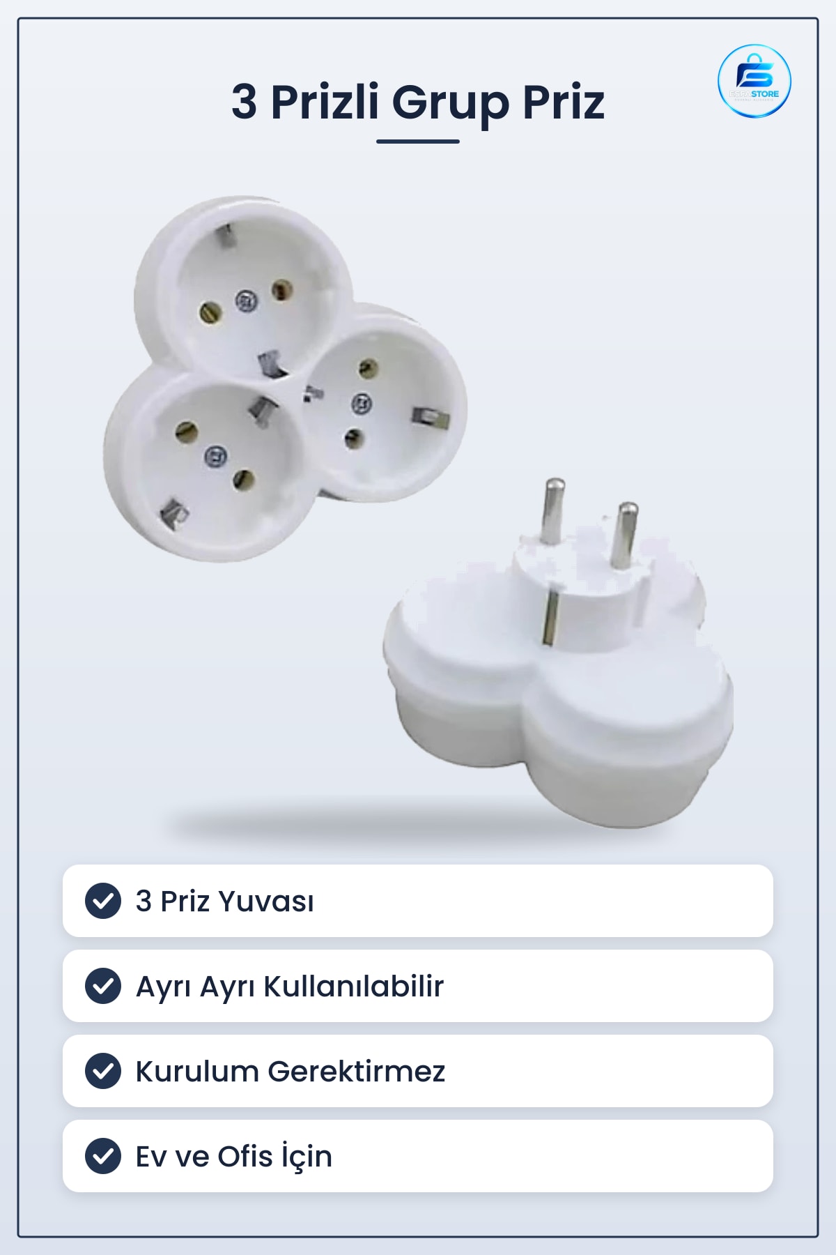Grup Priz 3 Prizli Çoklu Adaptör Elektrik Çoklayıcı Ev ve Ofis İçin Pratik Kullanım