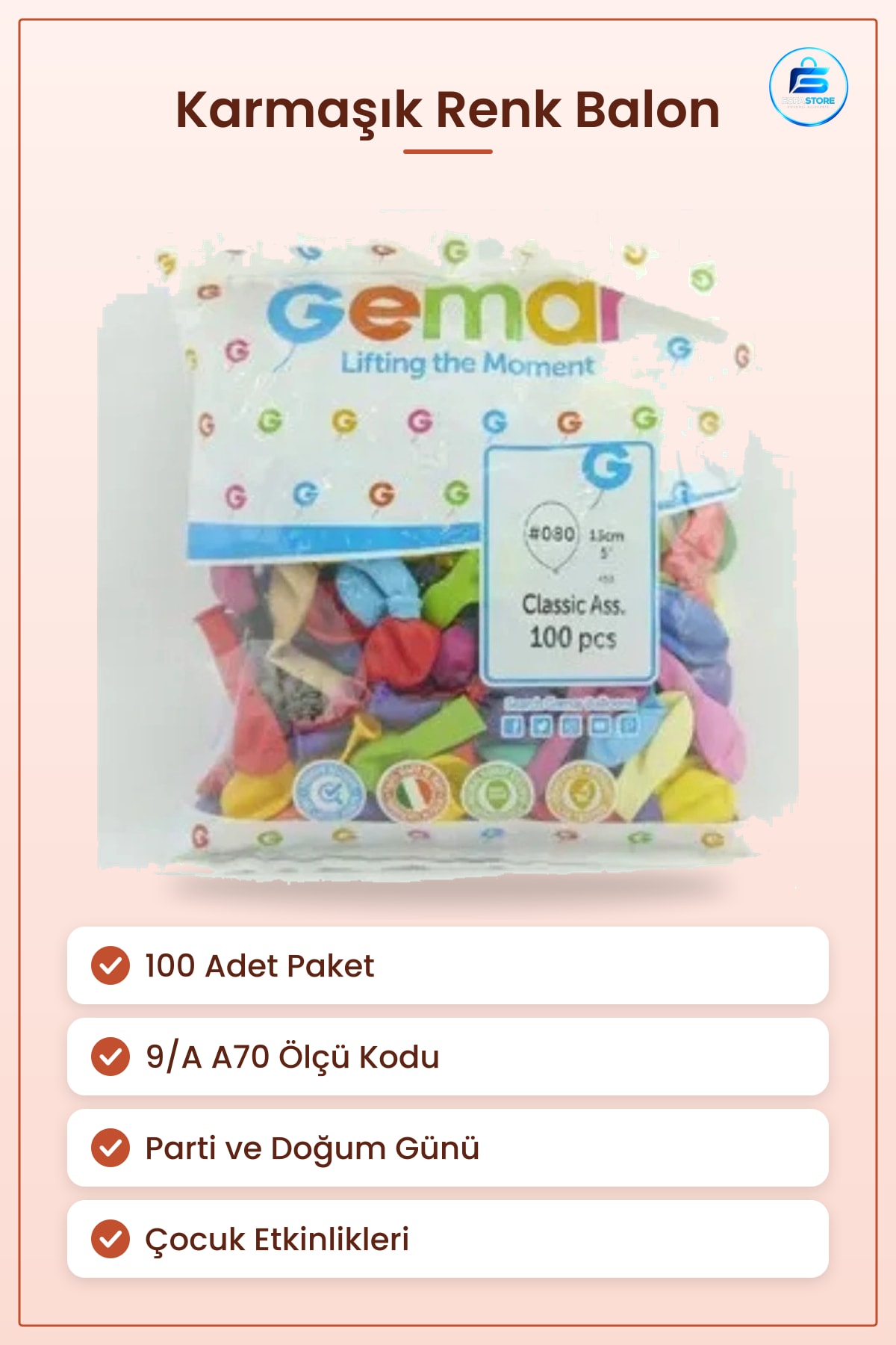 Balon 9/A A70 100 Adet Karışık Renk Parti Süsleme Eğlence Malzemesi Çocuk Doğum Günü