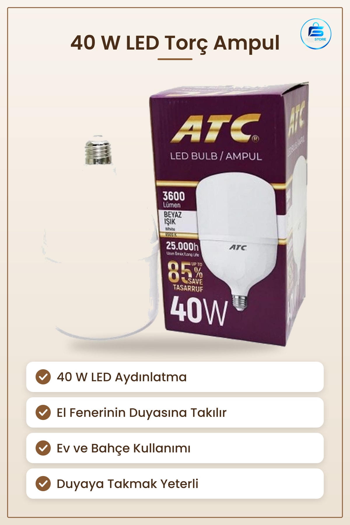 40 W LED Torç Ampul El Feneri İçin Yüksek Aydınlatmalı Ev ve Bahçe Kullanımına Uygun