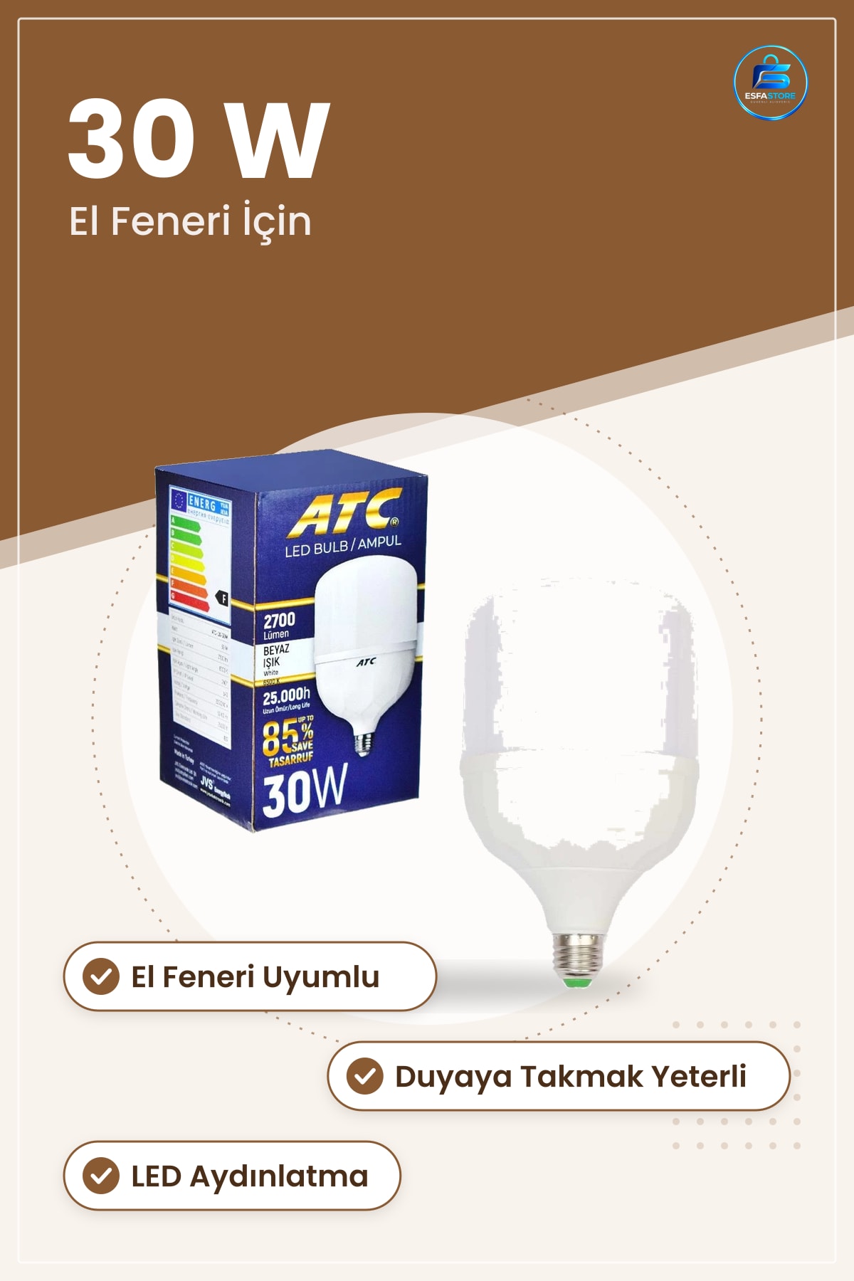 30 W LED Torç Ampul El Feneri Uyumlu Yüksek Güç Aydınlatma Ev ve Bahçe Kullanımı İçin