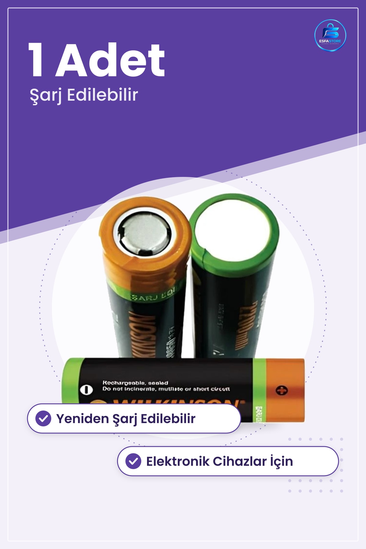 Şarj Edilebilir Pil 1 Adet Yeniden Kullanılabilir Silindirik Batarya Elektronik Cihazlar İçin