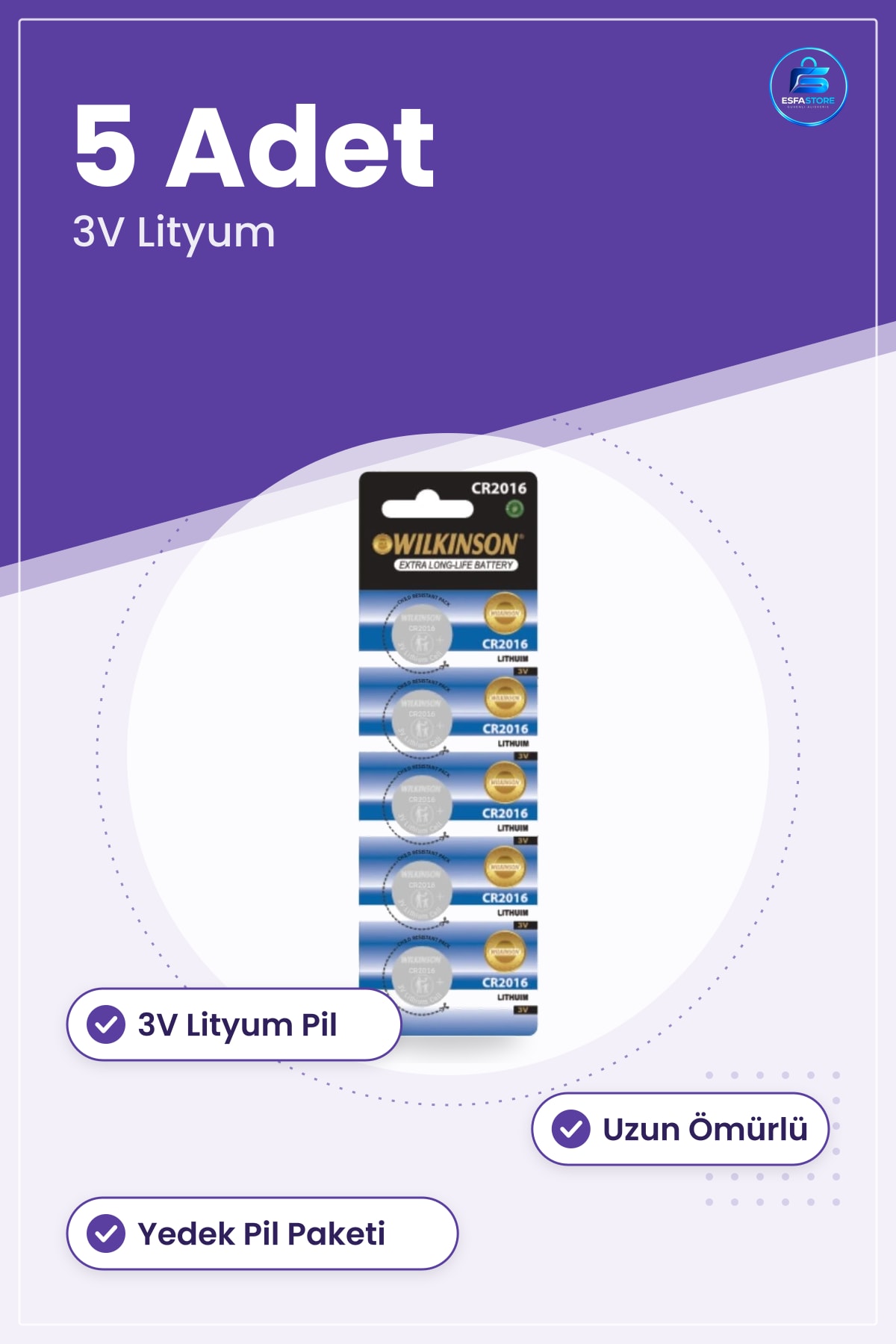 Lityum Pil CR2016 3V 5 Adet Yedek Düğme Tipi Uzun Ömürlü Ofis Hesap Makinesi Saat Kumanda