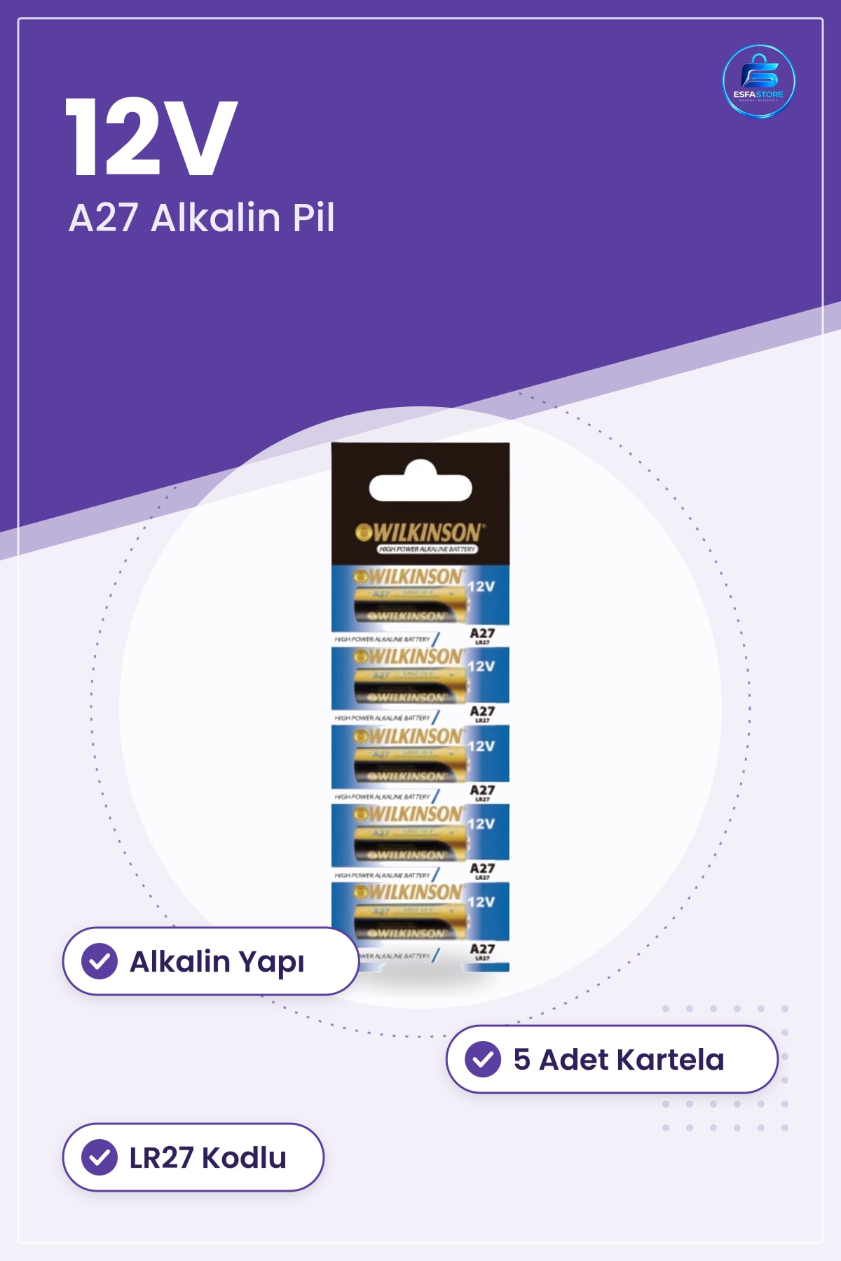 A27 Pil 12V LR27 Alkalin 5 Adet Yüksek Güç Uzaktan Kumanda Pili Kartela Ofis Ev Kullanışlı
