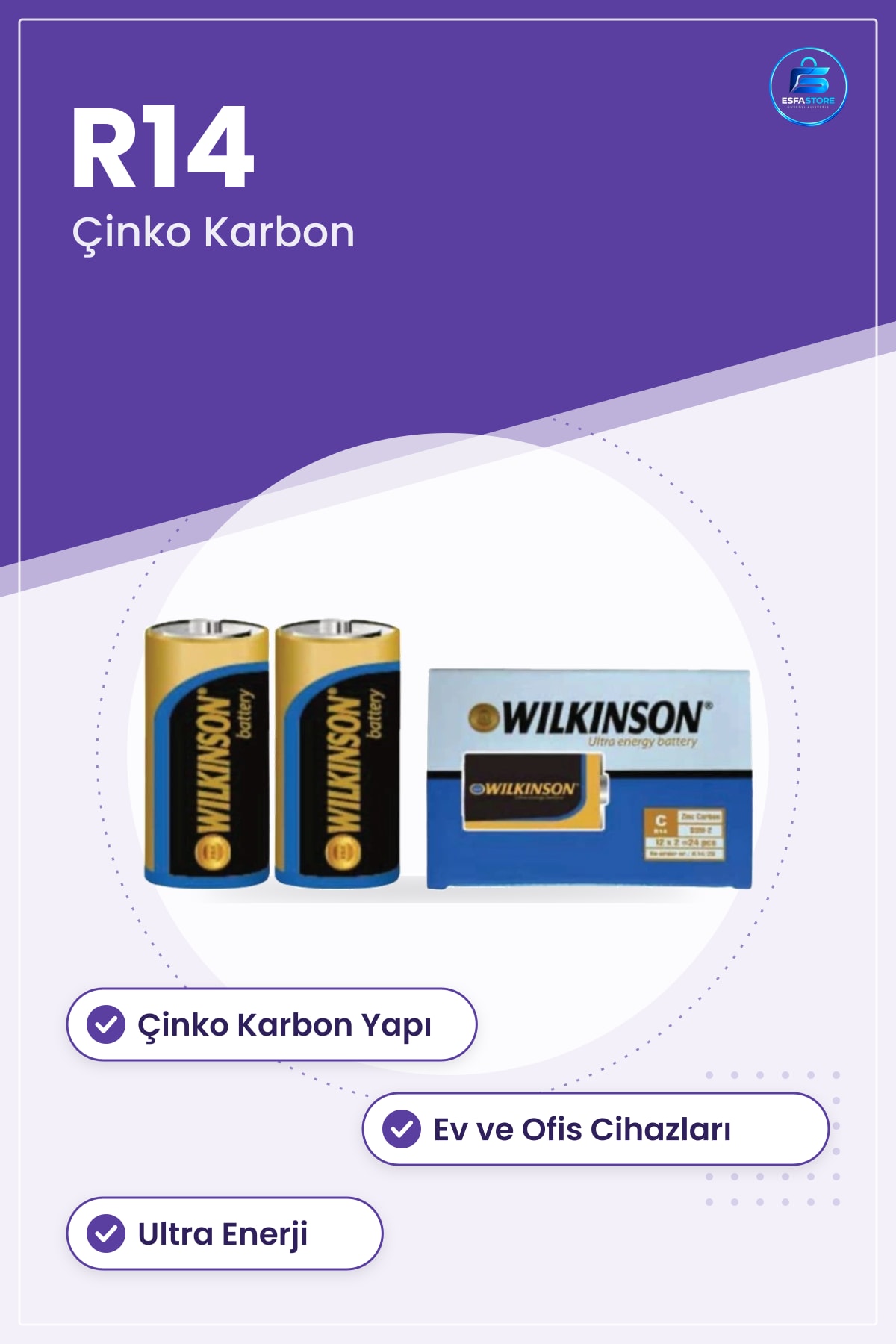 Orta Boy C Pil R14 Çinko Karbon Ultra Enerji Günlük Elektronik Cihazlar İçin Ofis Ev Kullanımı