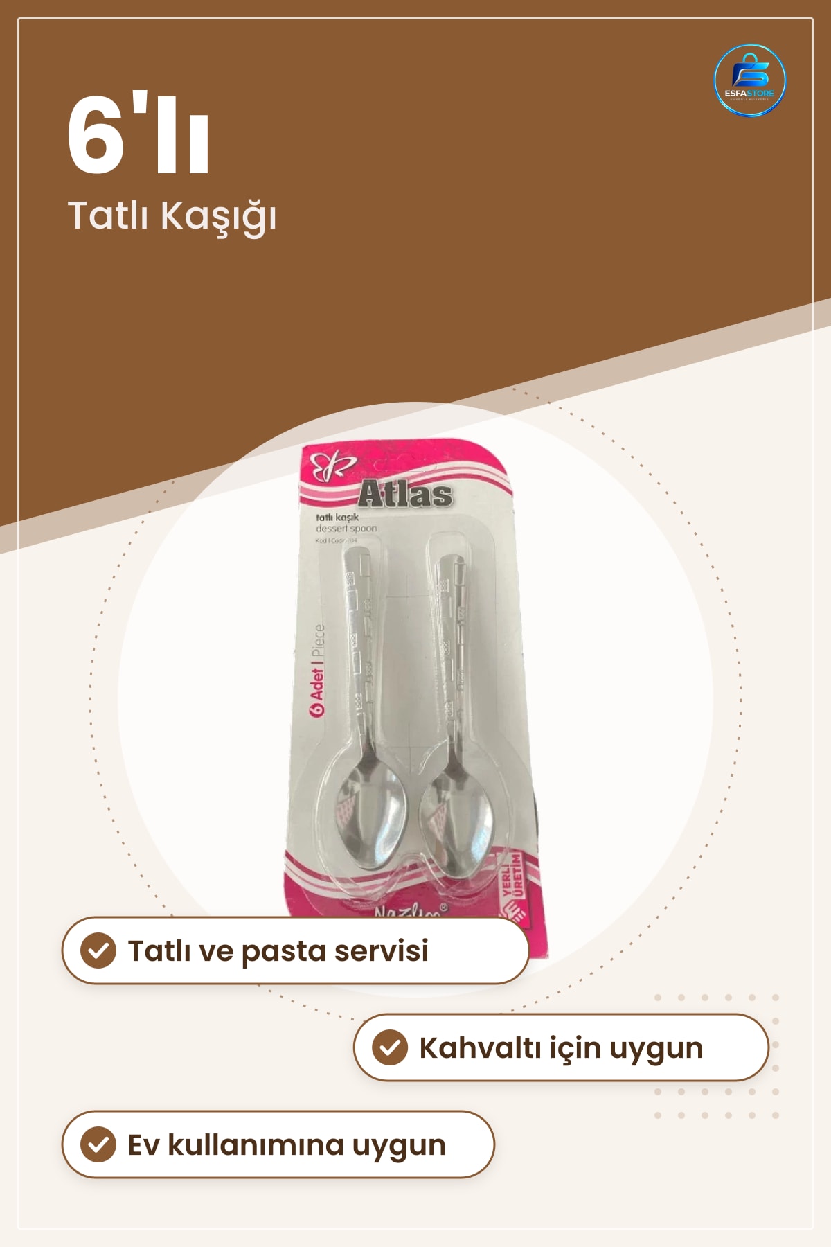 Tatlı Kaşığı 6'lı Kaşık Seti Sofra Mutfak Yemek Servis Ev Kullanımı Kahvaltı Pasta