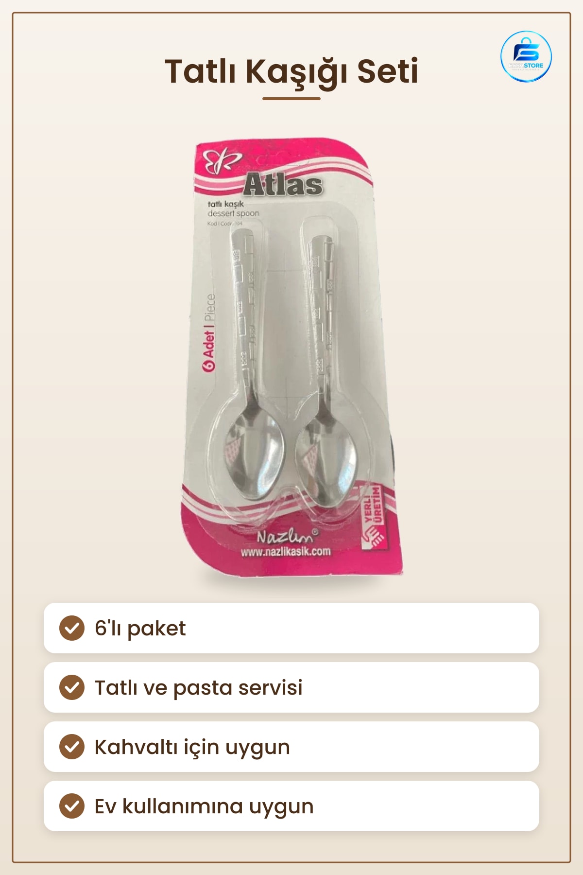 Tatlı Kaşığı 6'lı Kaşık Seti Sofra Mutfak Yemek Servis Ev Kullanımı Kahvaltı Pasta