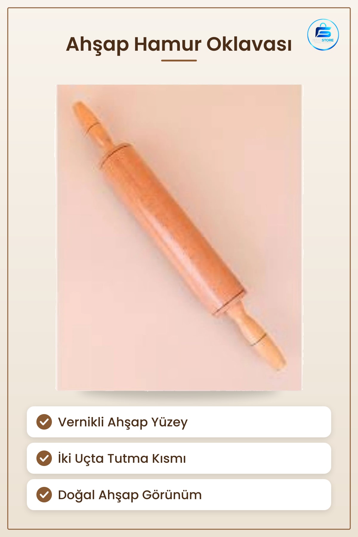 Ahşap Oklava Hamur Açma Merdanesi Vernikli Yüzeyli Mutfak Pişirme Aracı Yemek Hazırlık