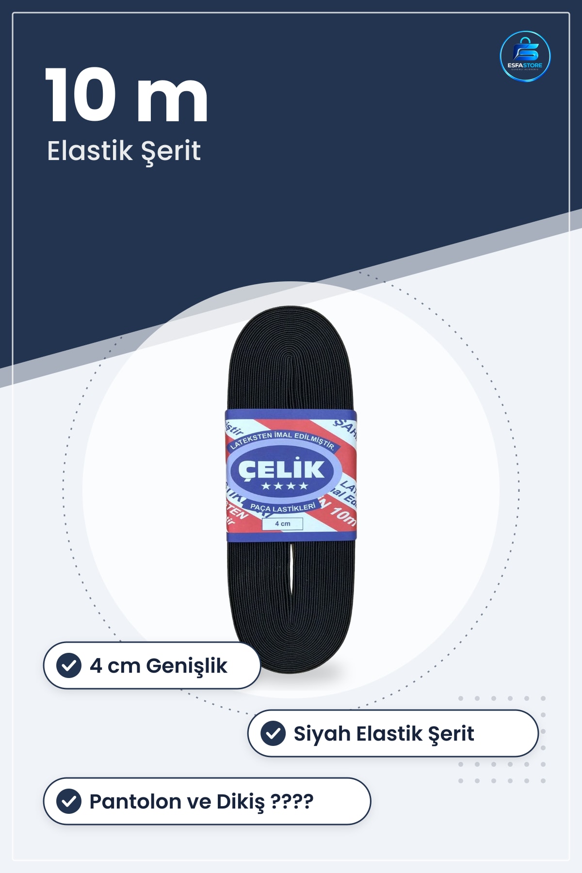 Paça Lastiği 10 m 4 cm Siyah Elastik Aksesuar Pantolon Sabitleme Yenileme Lastik Şerit Dikiş