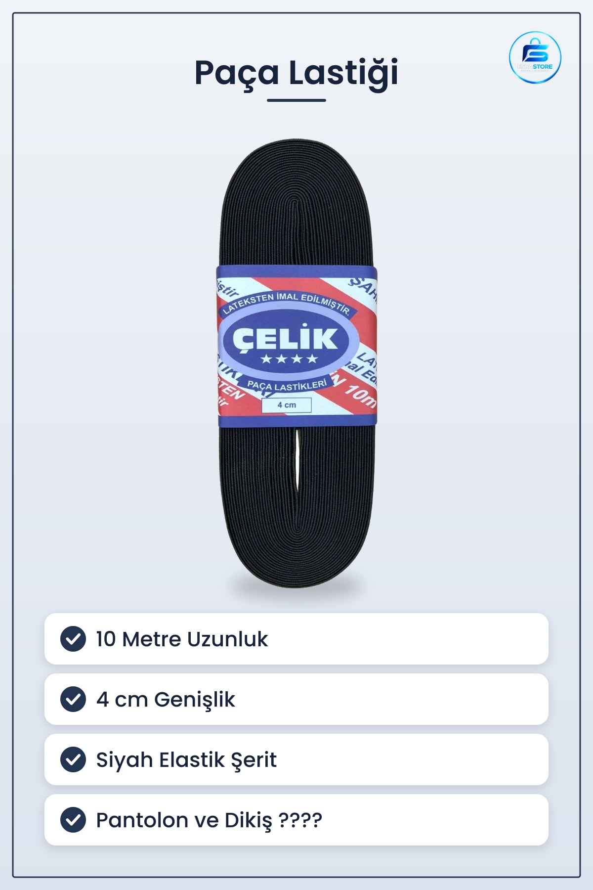 Paça Lastiği 10 m 4 cm Siyah Elastik Aksesuar Pantolon Sabitleme Yenileme Lastik Şerit Dikiş
