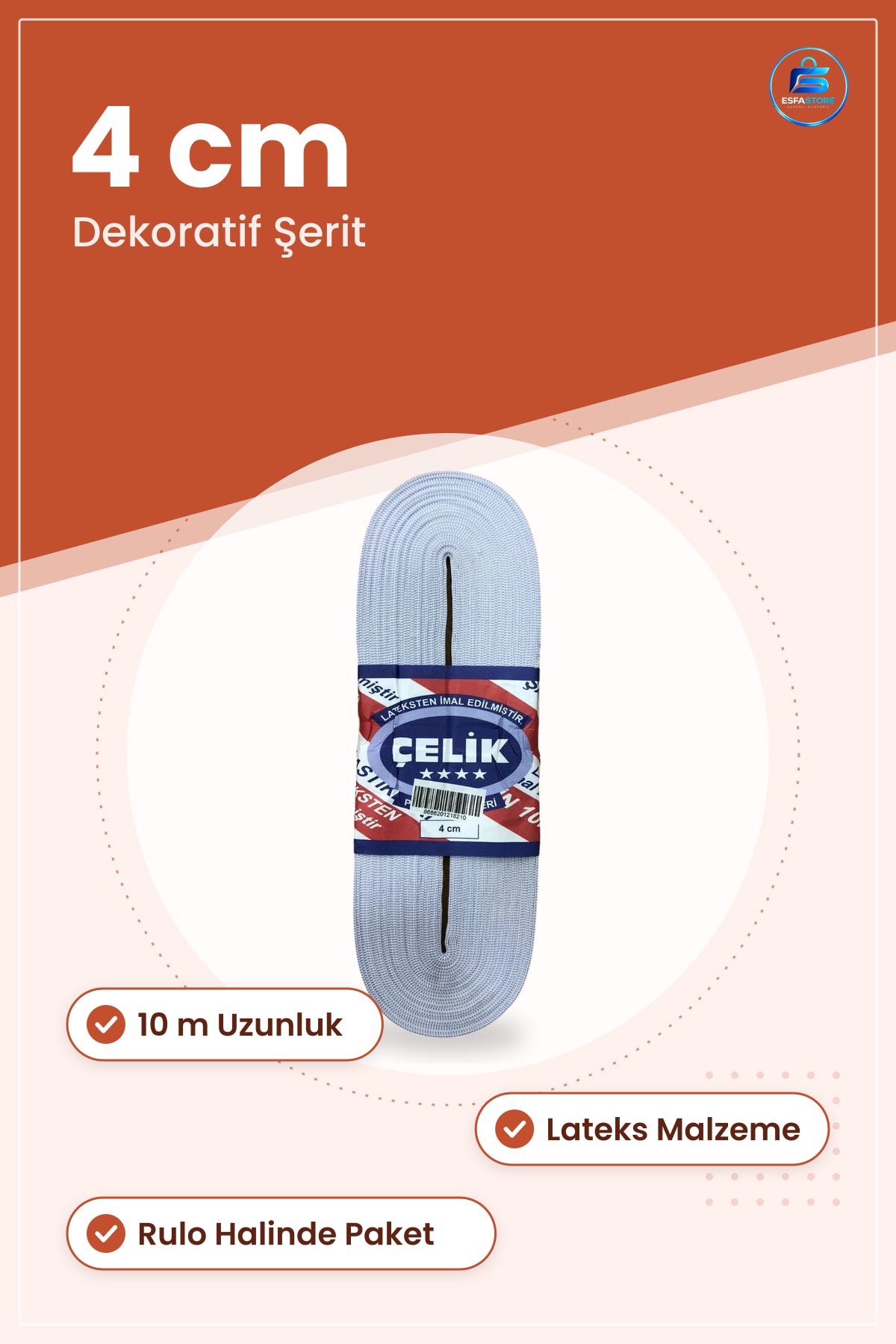 Beyaz Paça Lastiği 10 m 4 cm Lateks Dekoratif Şerit Dikiş Terzilik Hobi Malzemesi