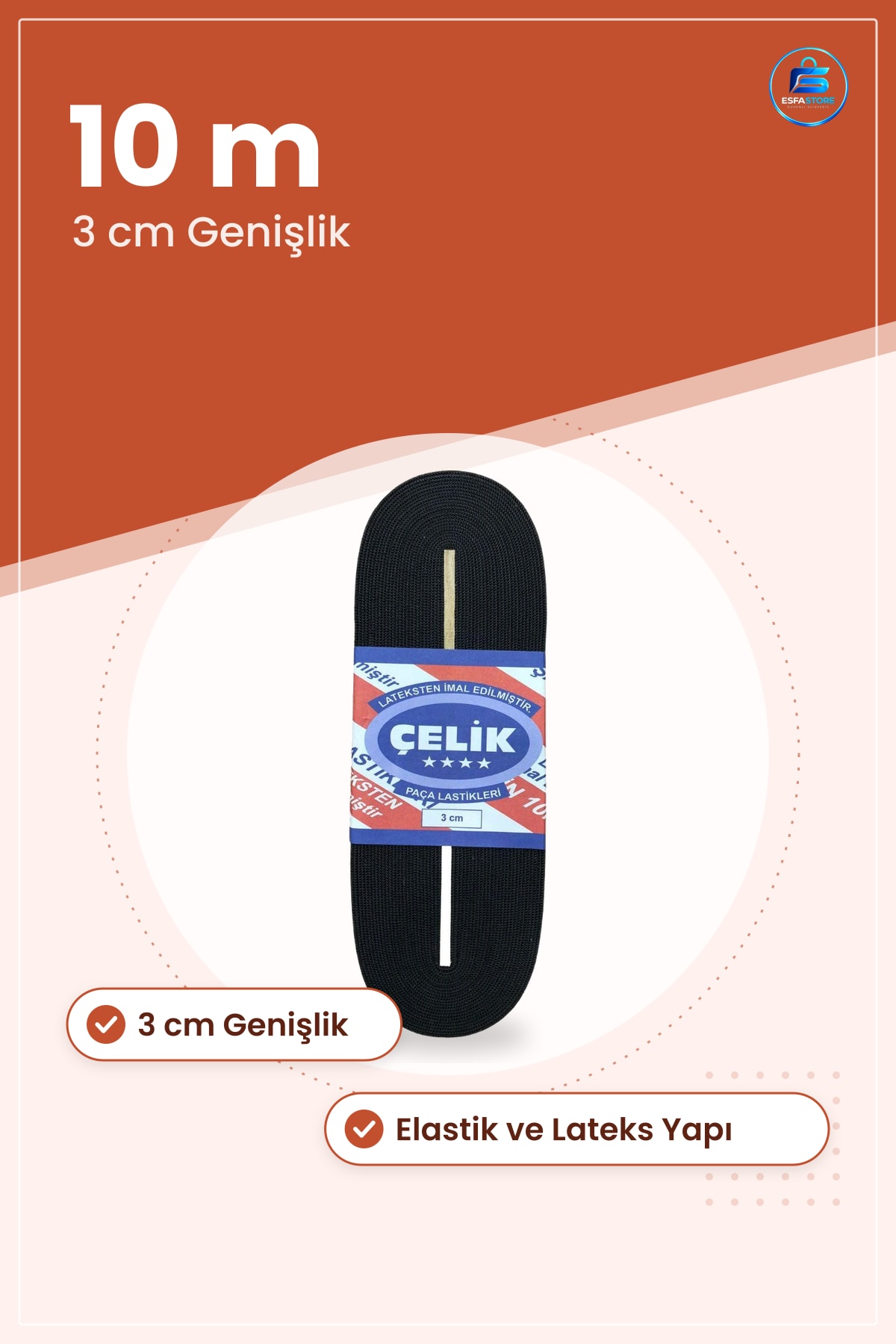 Siyah Paça Lastiği 3 cm 10 m Dekoratif Elastik Şerit Lastik Dikiş Tekstil Hobi Malzemesi