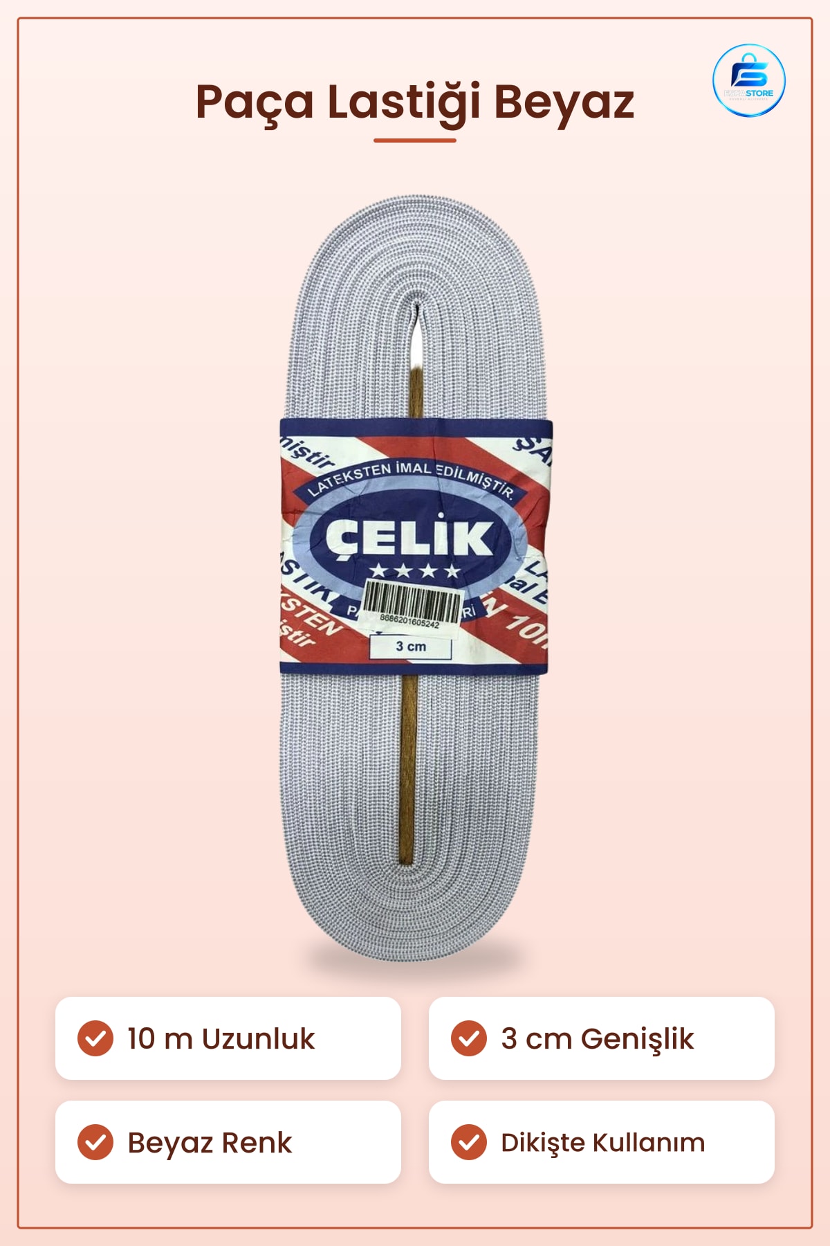 Paça Lastikı 10 m 3 cm Beyaz Lateks Elastik Şerit Dikiş Pantolon Etek Giysi Aksesuarı